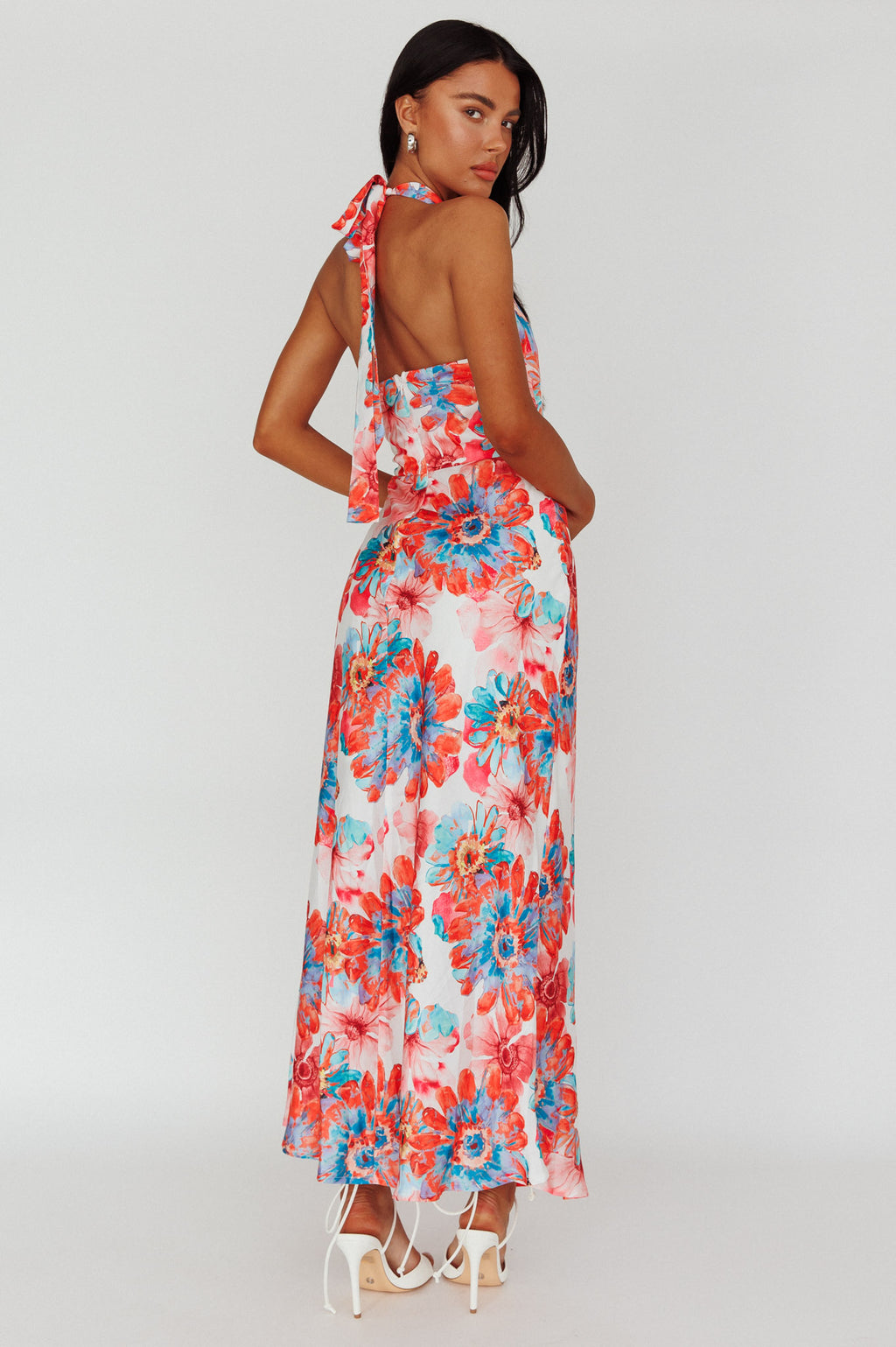 Shana Halterneck Maxi Dress Flowers Pink by Selfie Leslie