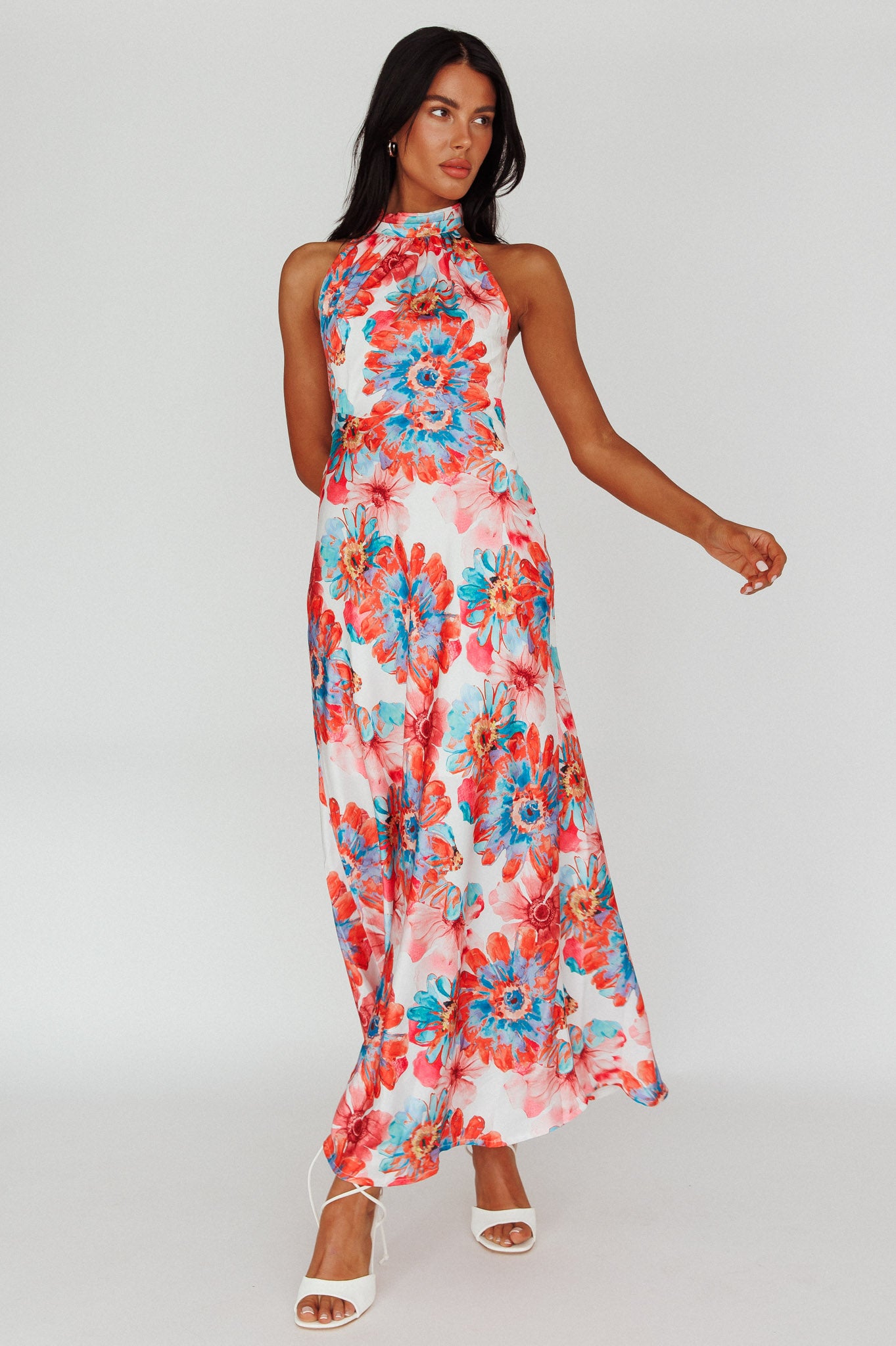 Shana Halterneck Maxi Dress Flowers Pink by Selfie Leslie