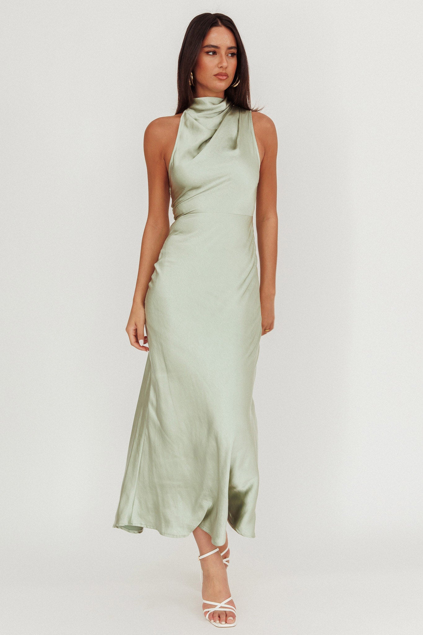 fitted lace wedding dress Mumu Sage Green Halter Neck Maxi Dress with Side Slit SilkRoll fitted lace wedding dress Mumu Sage Green Halter Neck Maxi Dress with Side Slit SilkRoll