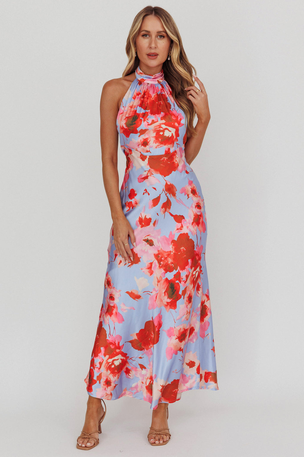 Shana Halterneck Maxi Dress Roses Blue by Selfie Leslie