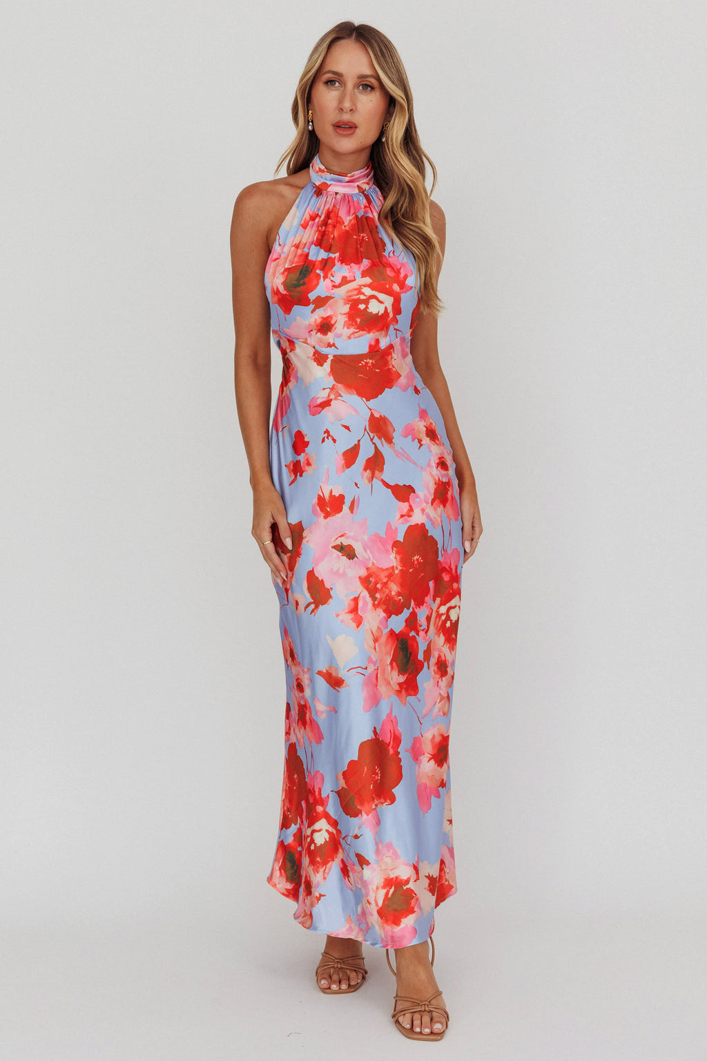 Shana Halterneck Maxi Dress Roses Blue by Selfie Leslie