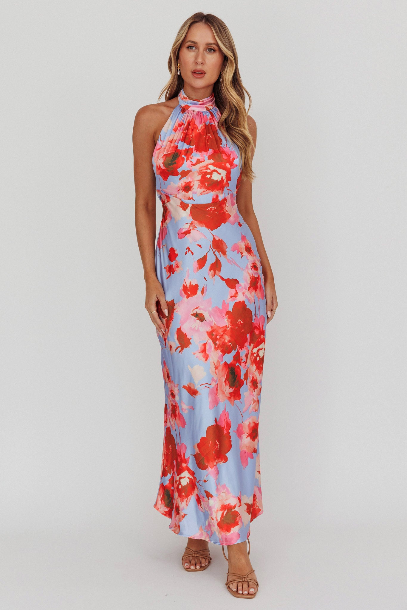 Shana Halterneck Maxi Dress Roses Blue by Selfie Leslie