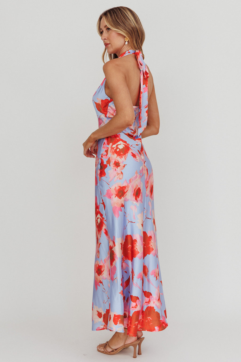 Shana Halterneck Maxi Dress Roses Blue by Selfie Leslie
