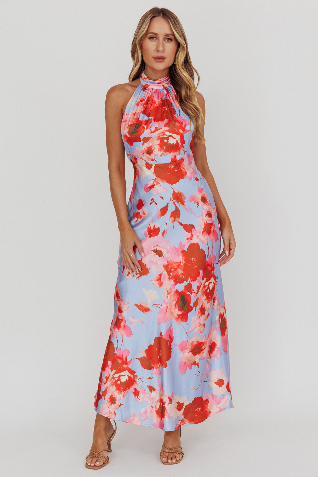 Shana Halterneck Maxi Dress Roses Blue by Selfie Leslie