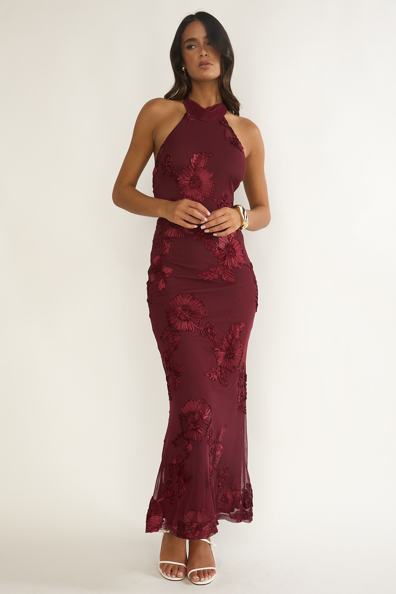 Shana Halterneck Maxi Dress Embellished Wine - M Shana Halterneck Maxi Dress Embellished Wine - M