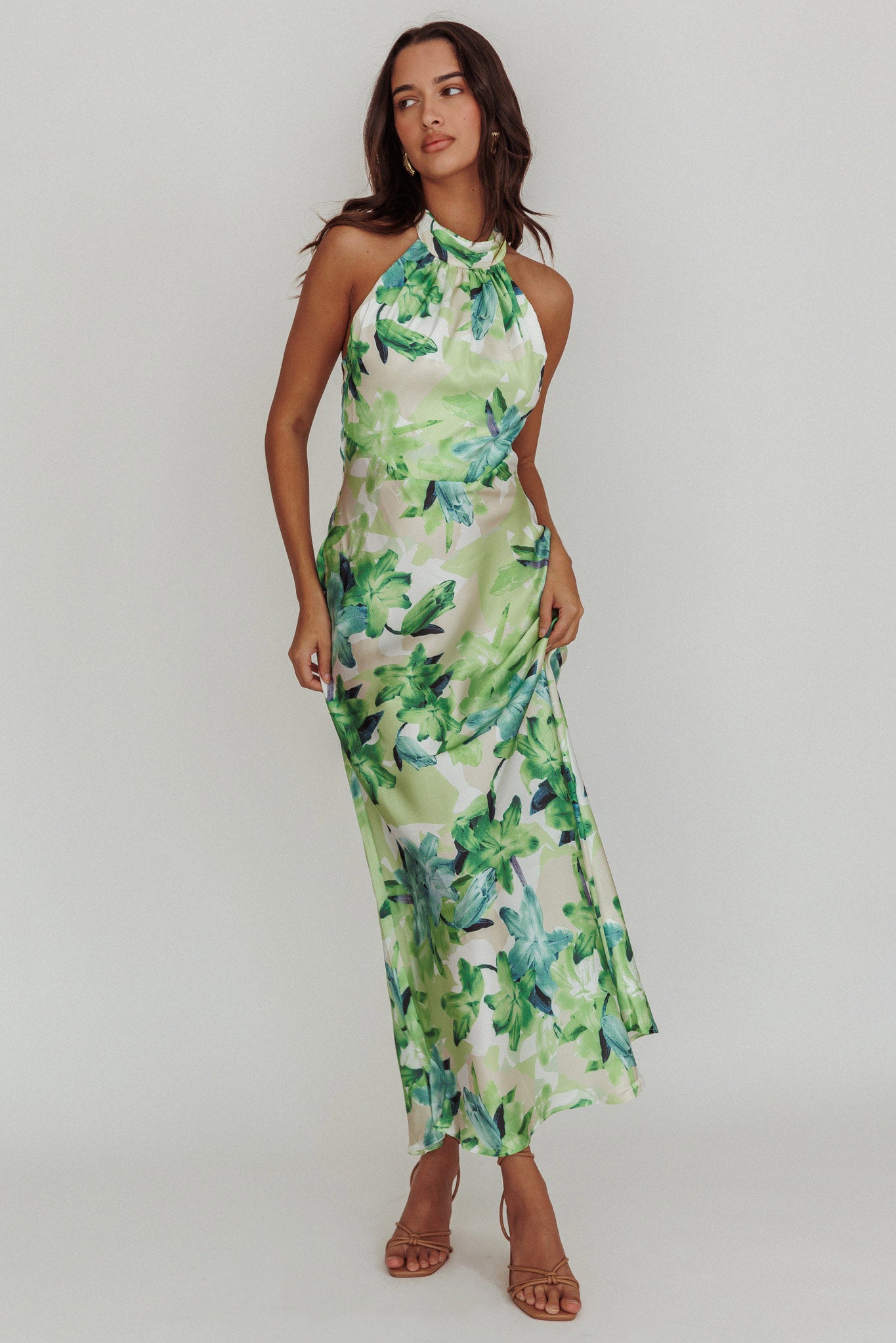 Shana Halterneck Maxi Dress Floral Green by Selfie Leslie