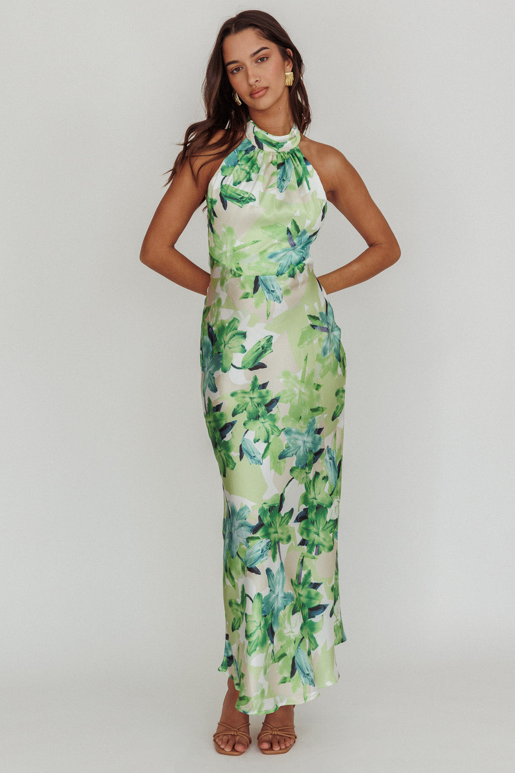 Shana Halterneck Maxi Dress Floral Green by Selfie Leslie
