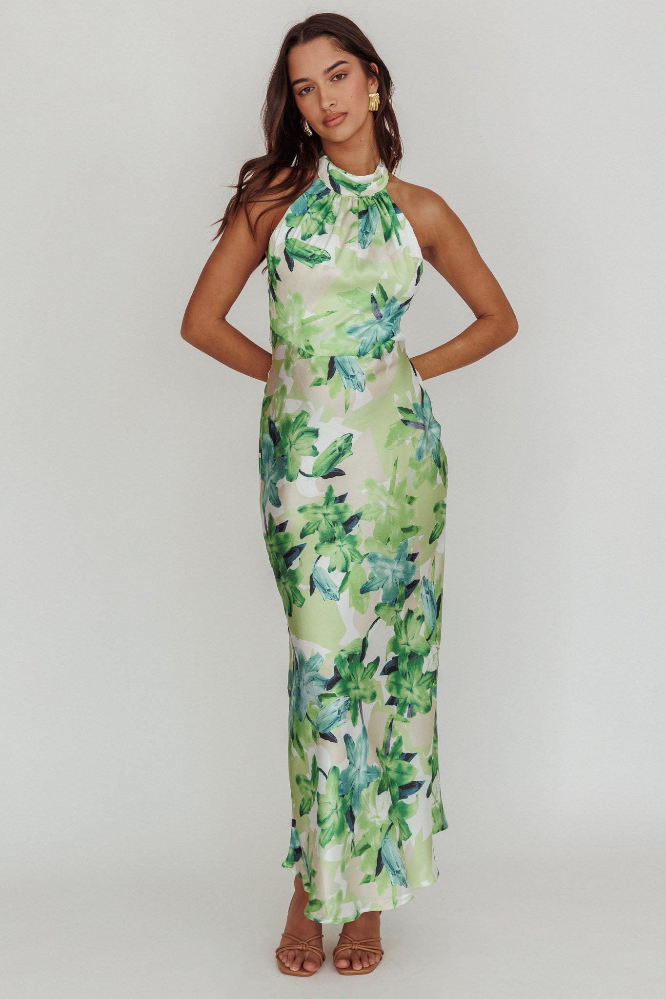 Shana Halterneck Maxi Dress Floral Green by Selfie Leslie
