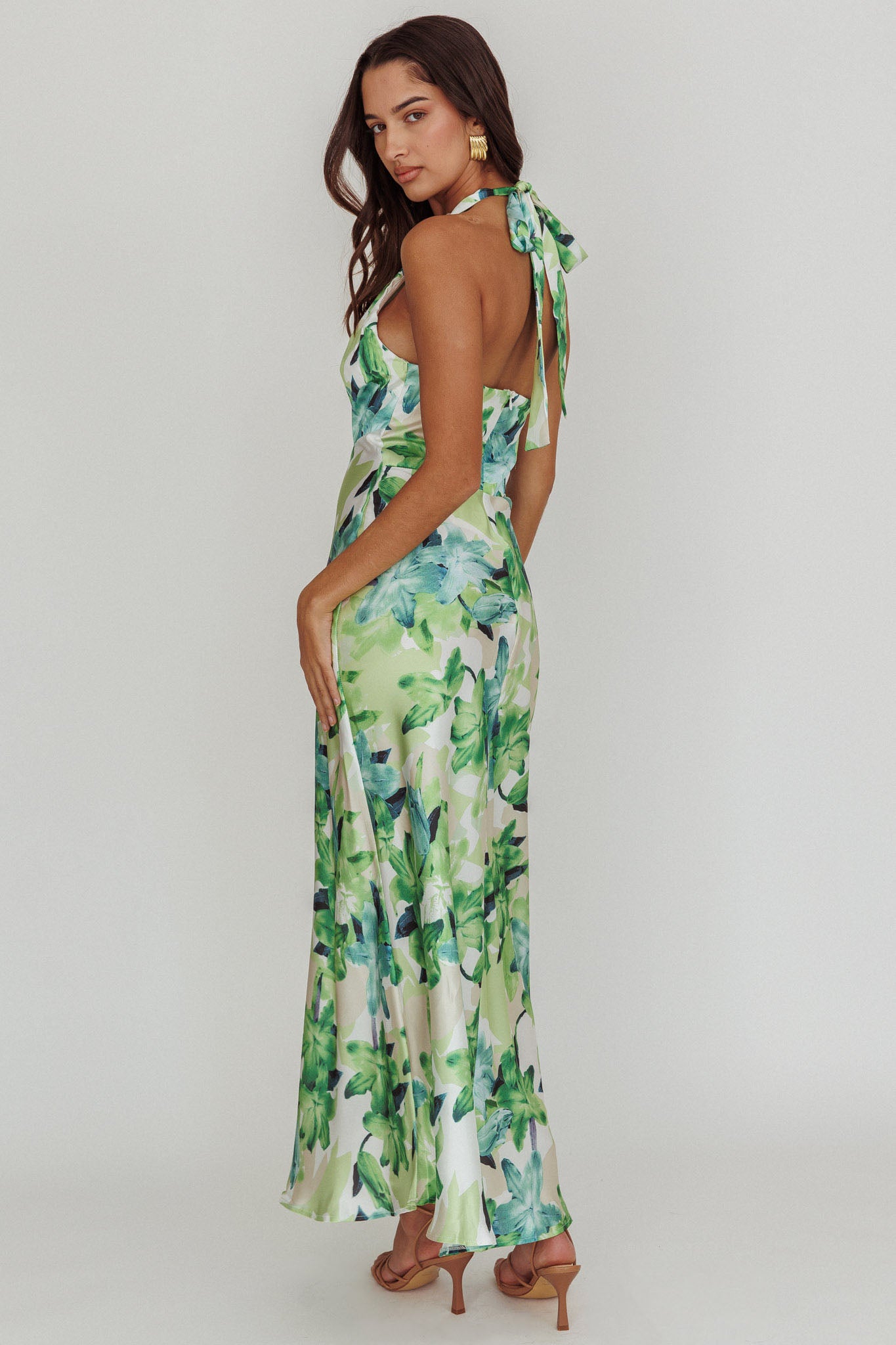 Shana Halterneck Maxi Dress Floral Green by Selfie Leslie