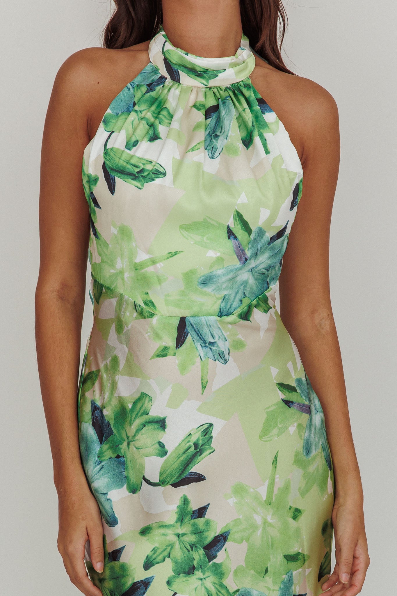 Shana Halterneck Maxi Dress Floral Green by Selfie Leslie