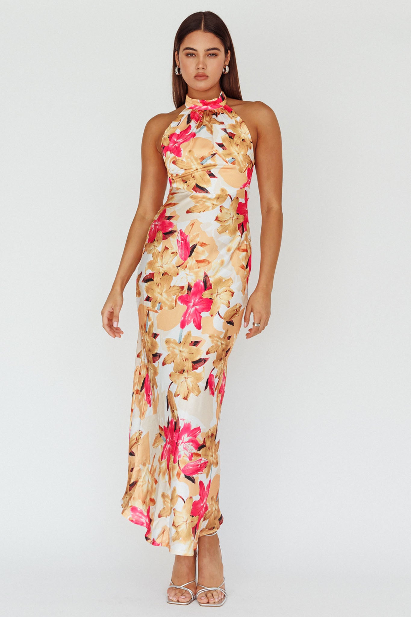 Shana Halterneck Maxi Dress Floral Pink by Selfie Leslie