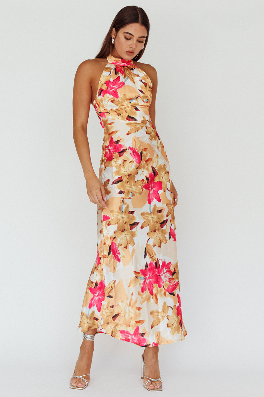 Shana Halterneck Maxi Dress Floral Pink by Selfie Leslie
