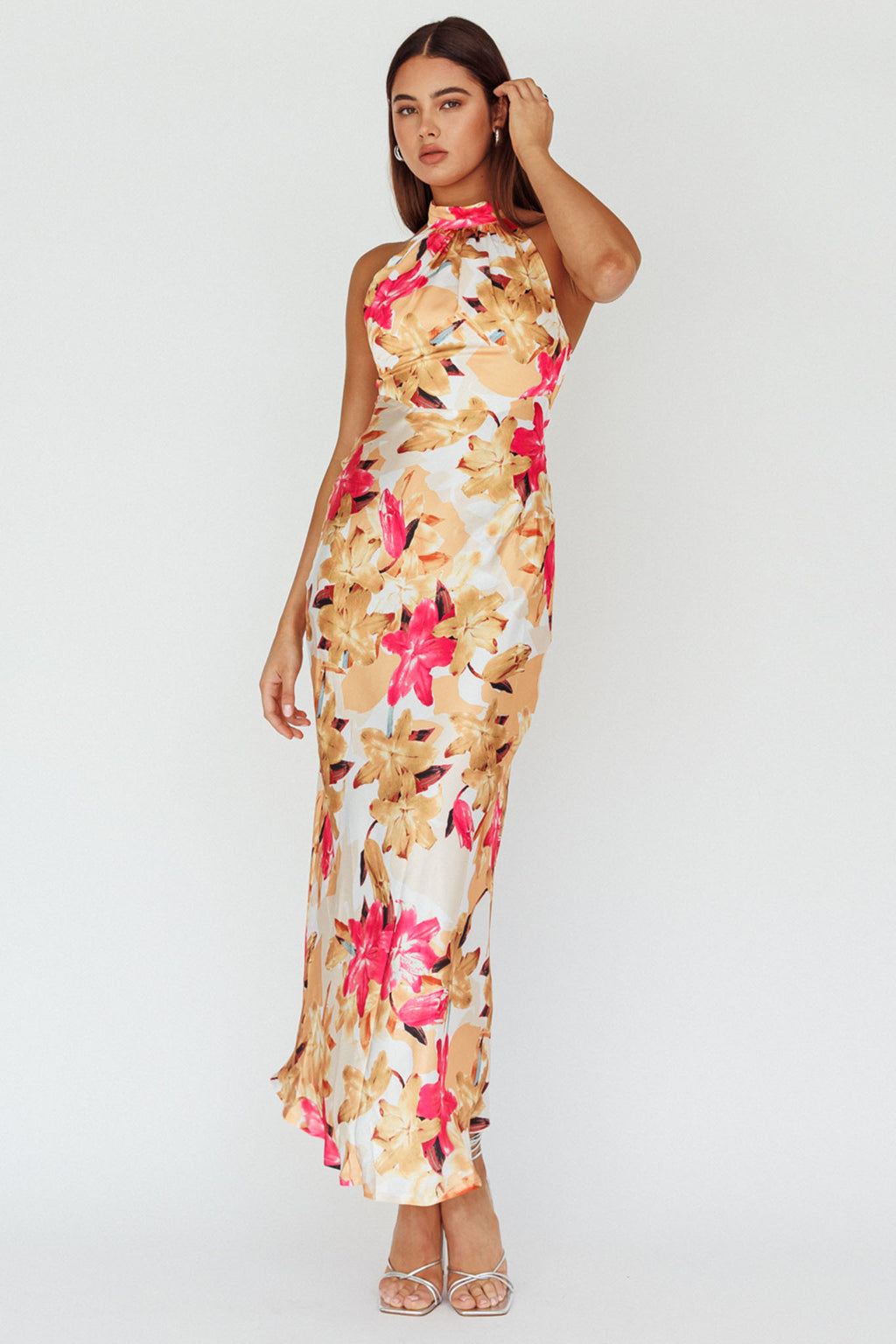 Shana Halterneck Maxi Dress Floral Pink by Selfie Leslie