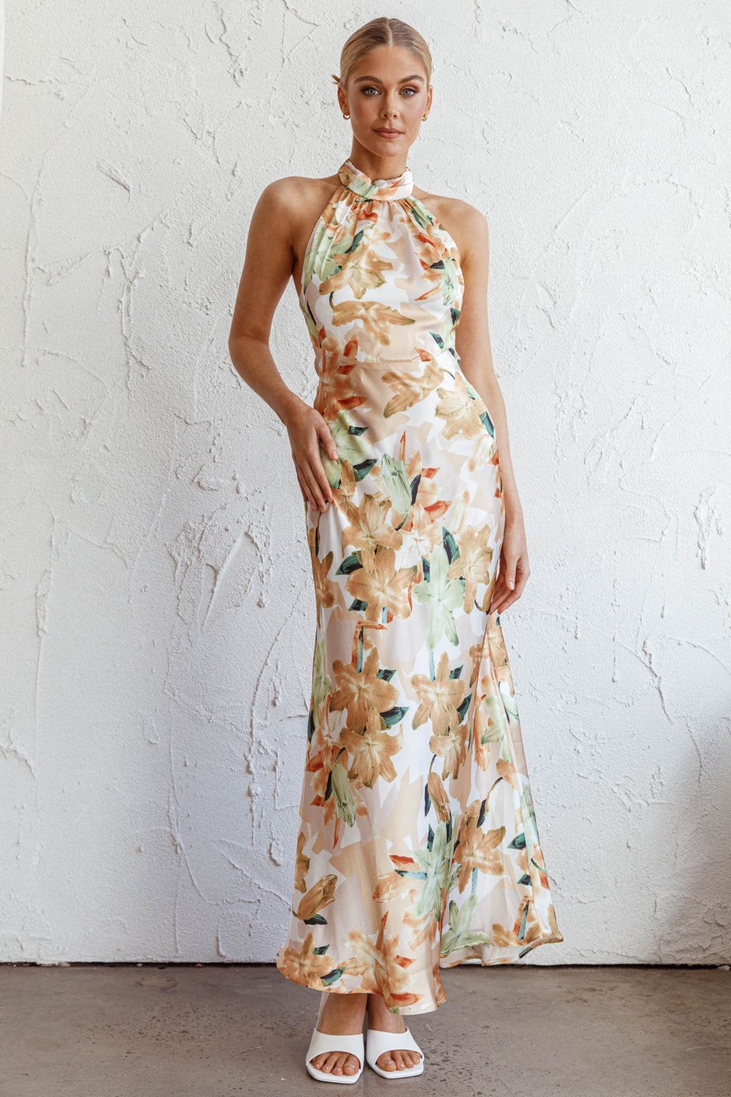 Shana Halterneck Maxi Dress Floral Yellow by Selfie Leslie