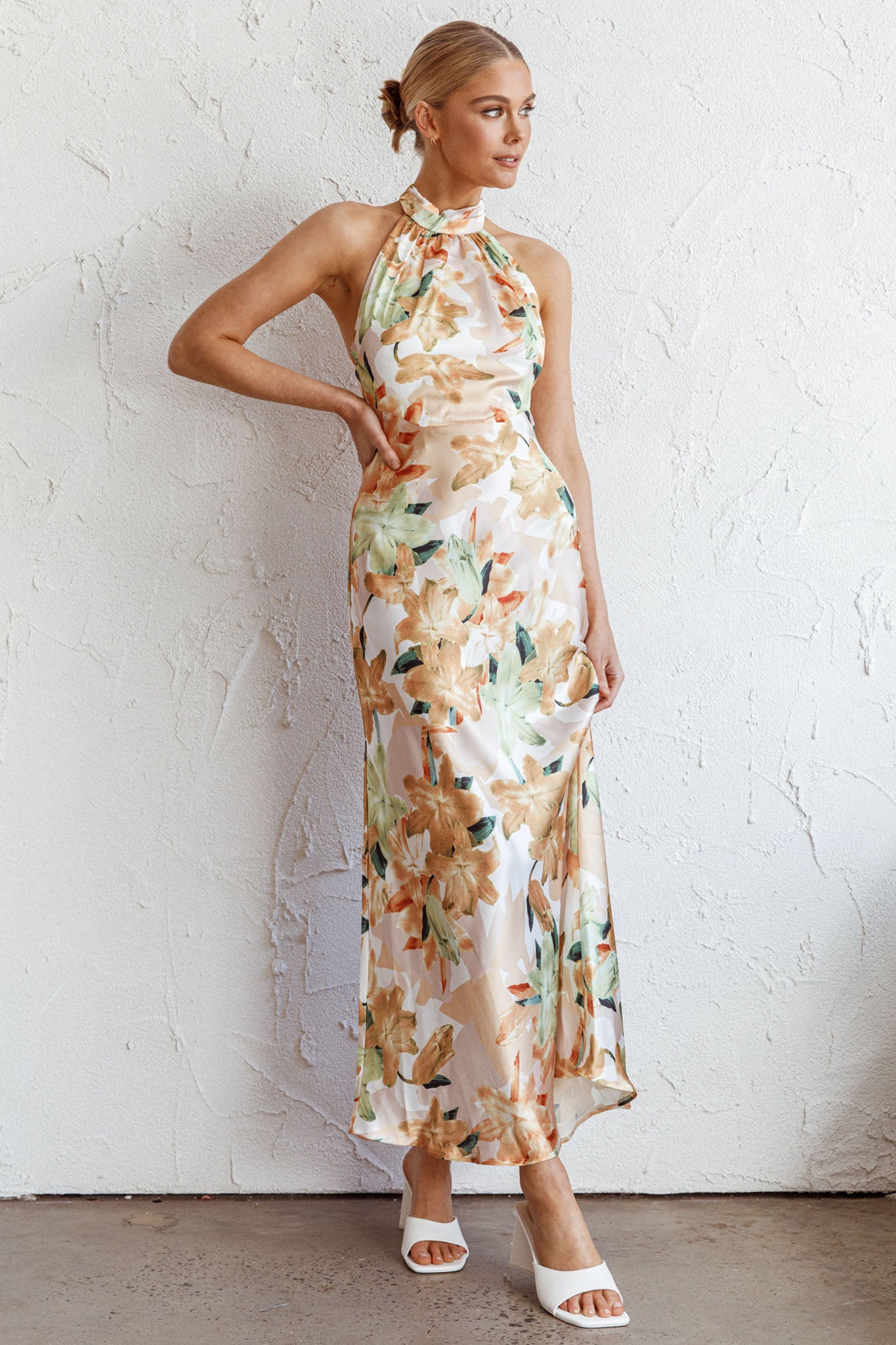 Shana Halterneck Maxi Dress Floral Yellow by Selfie Leslie
