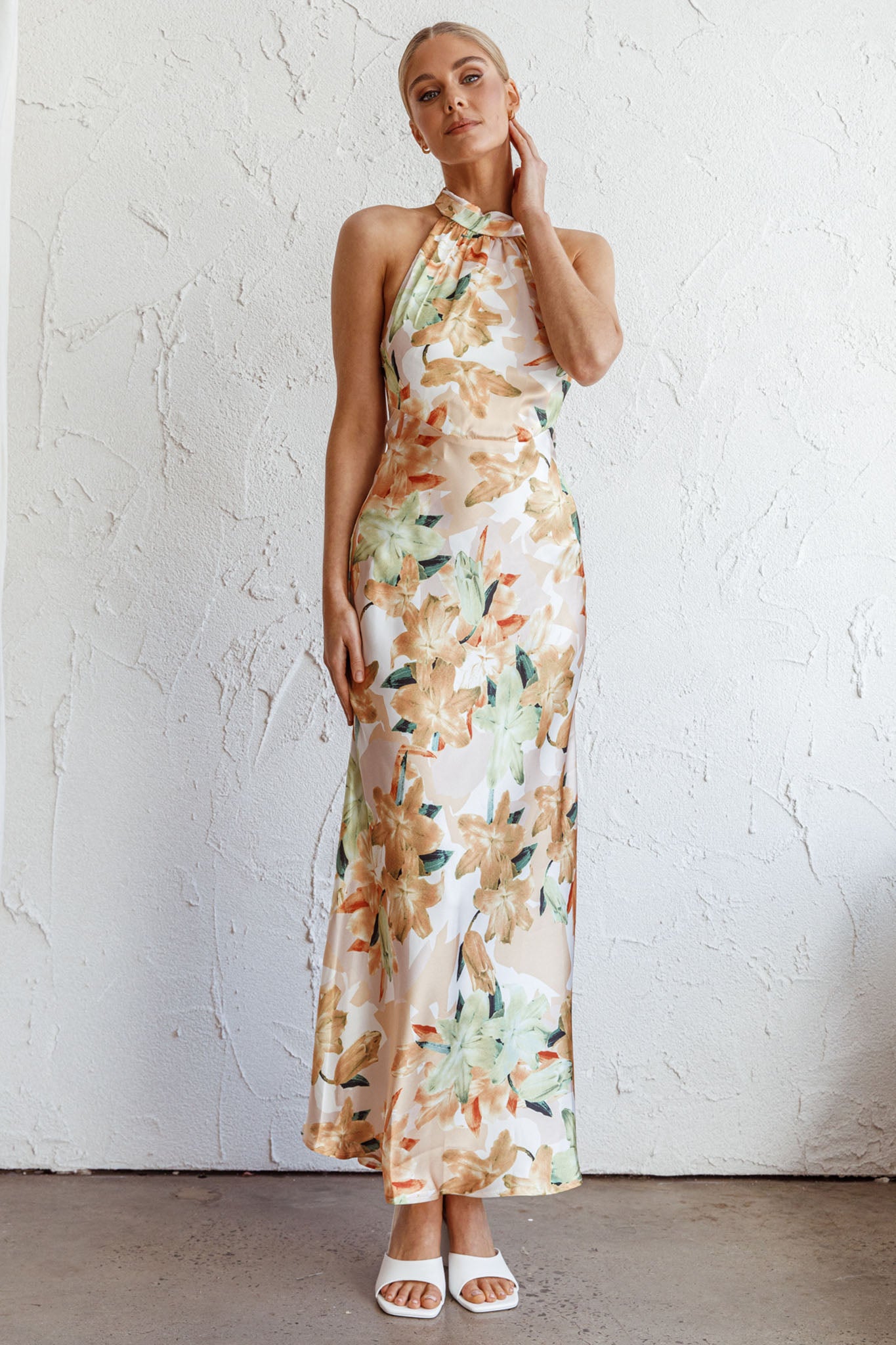Shana Halterneck Maxi Dress Floral Yellow by Selfie Leslie