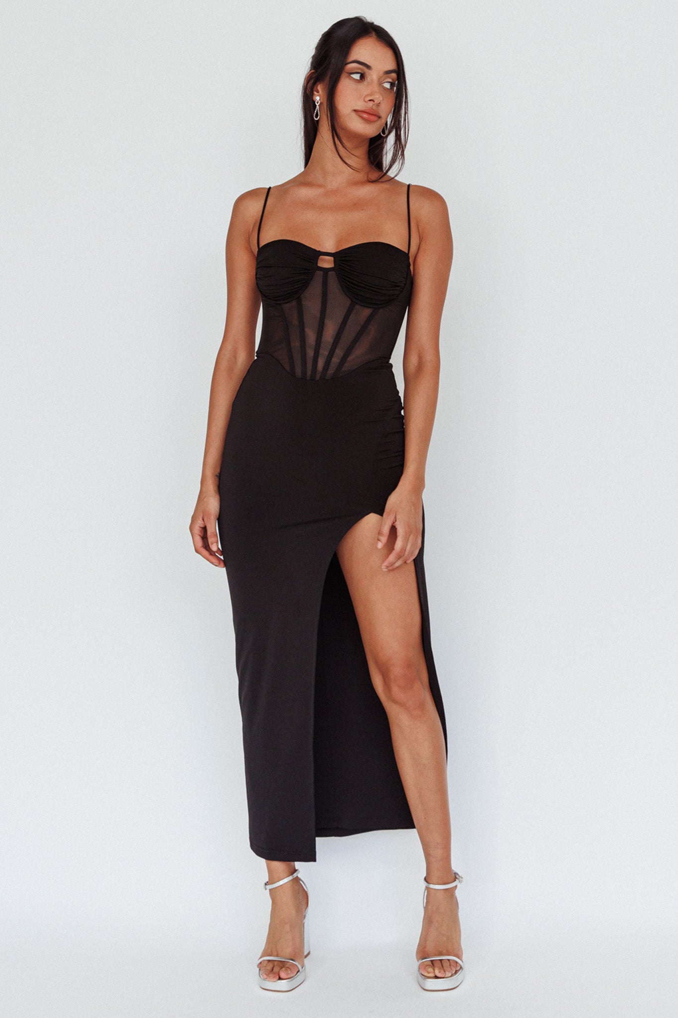 Ginny Sheer Bodice Maxi Dress Black by Selfie Leslie