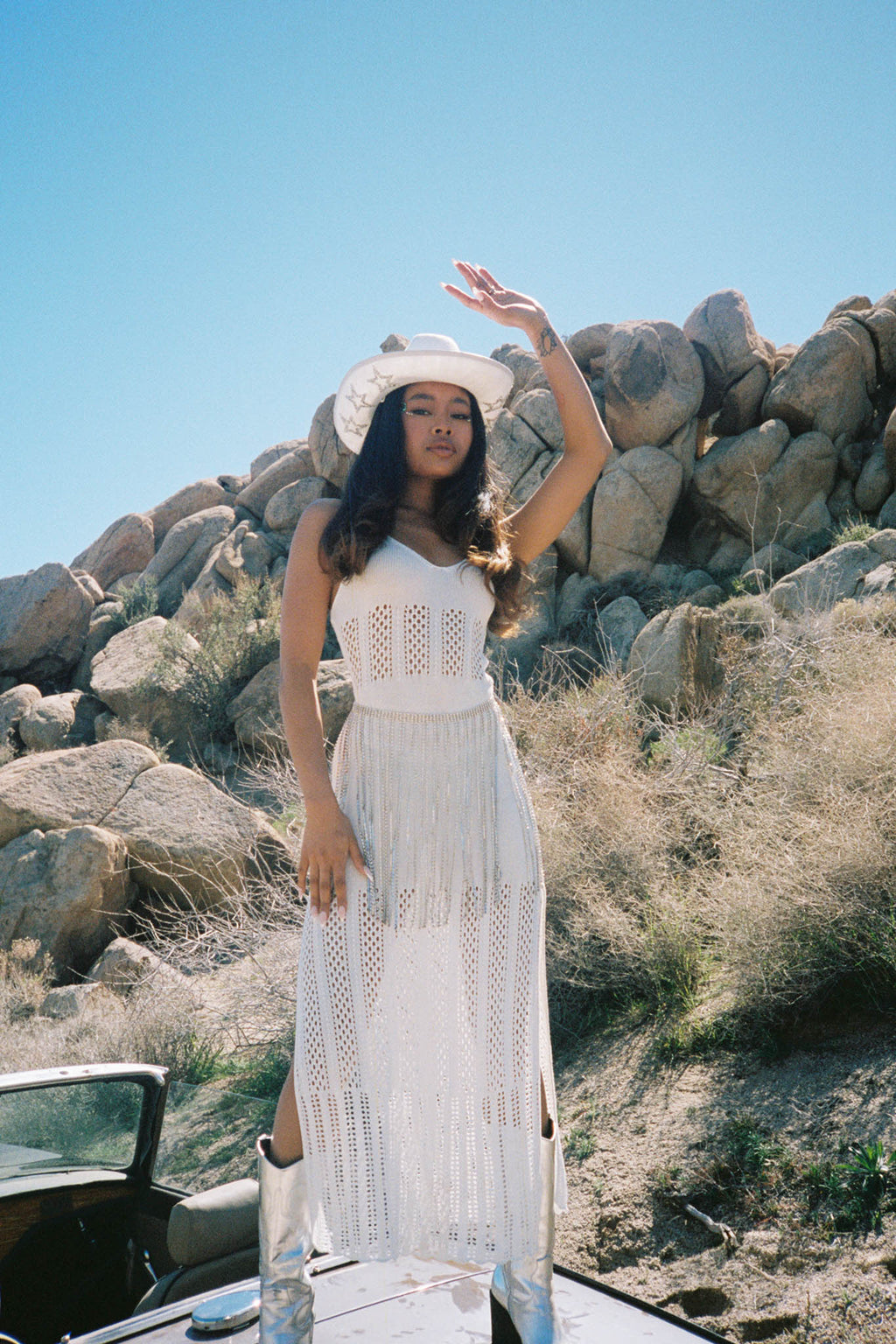 Majorca Sun Crochet Knit Maxi Dress White by Selfie Leslie