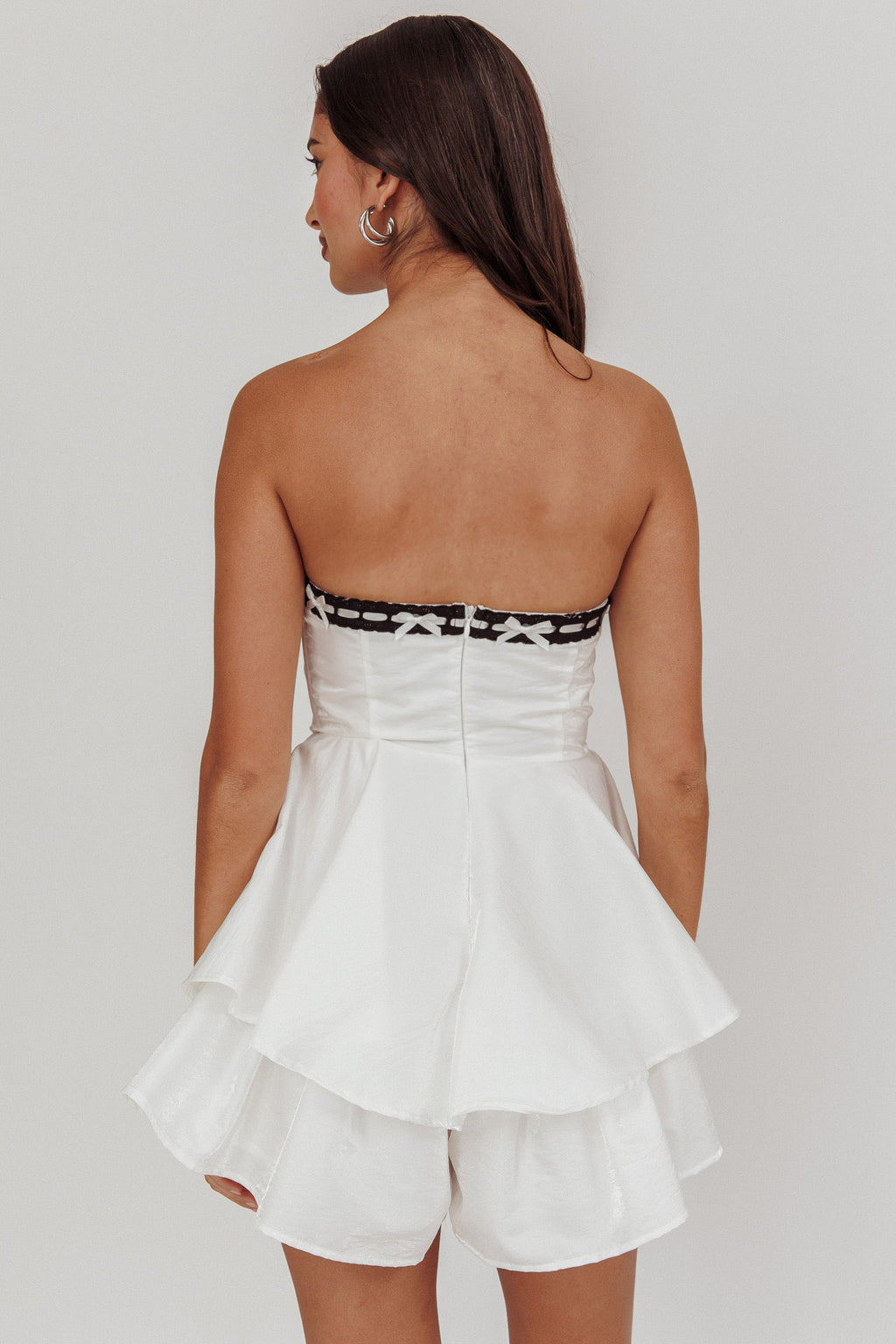 Paris Muse Ribbon Neckline Romper White by Selfie Leslie