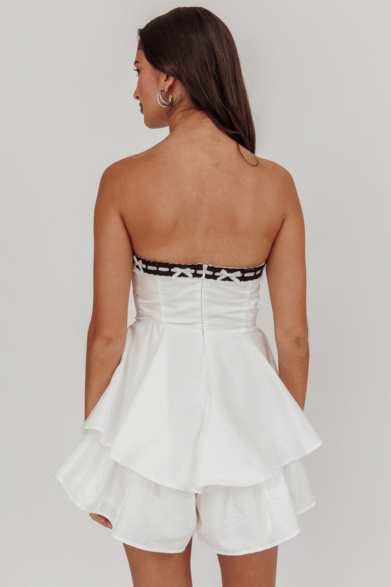 Paris Muse Ribbon Neckline Romper White by Selfie Leslie
