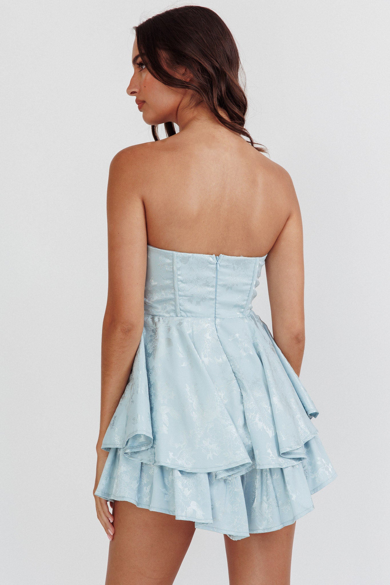 Paris Muse Gathered Bust Romper Baby Blue– Selfie Leslie