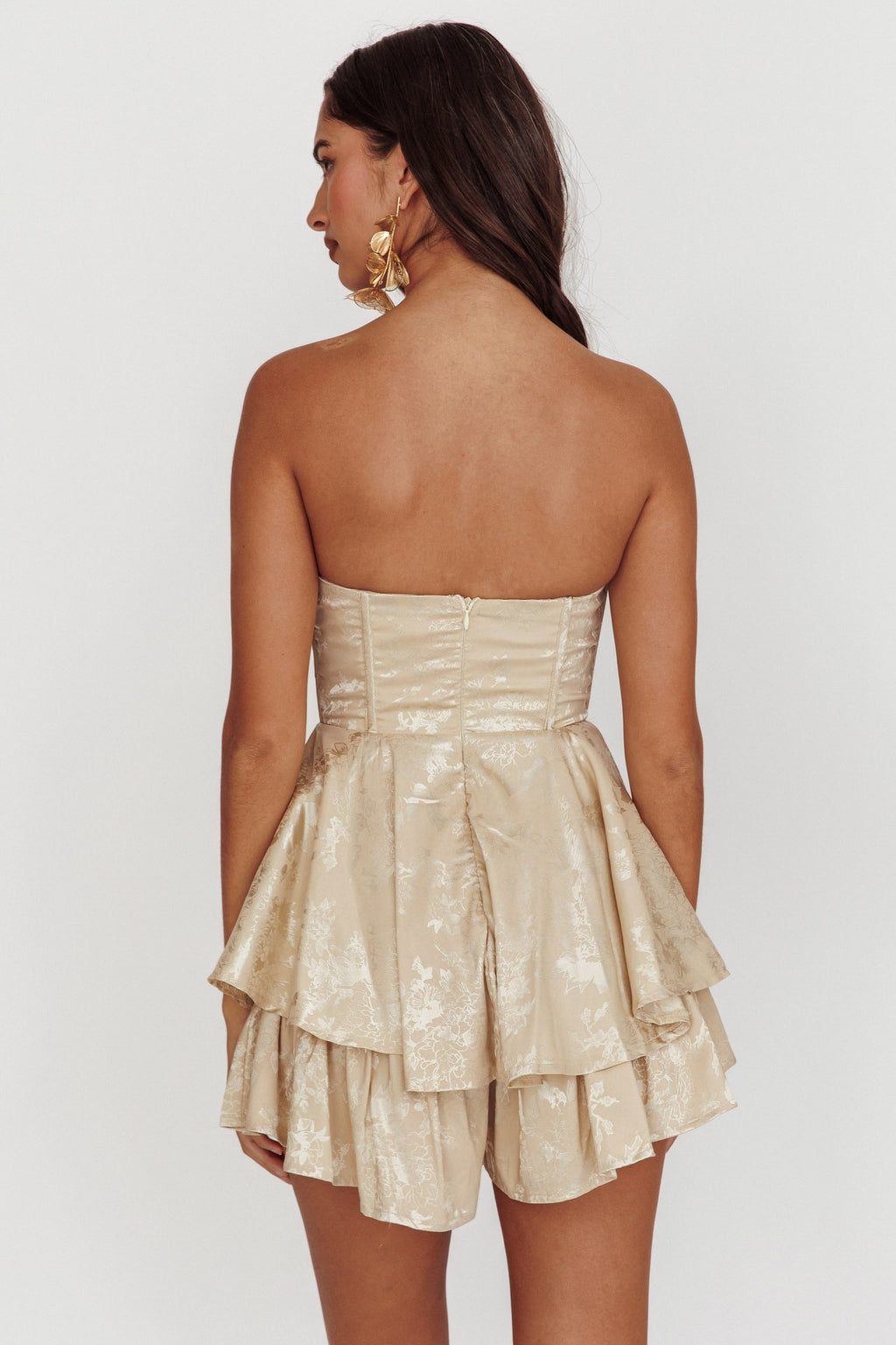 Paris Muse Gathered Bust Romper Champagne by Selfie Leslie