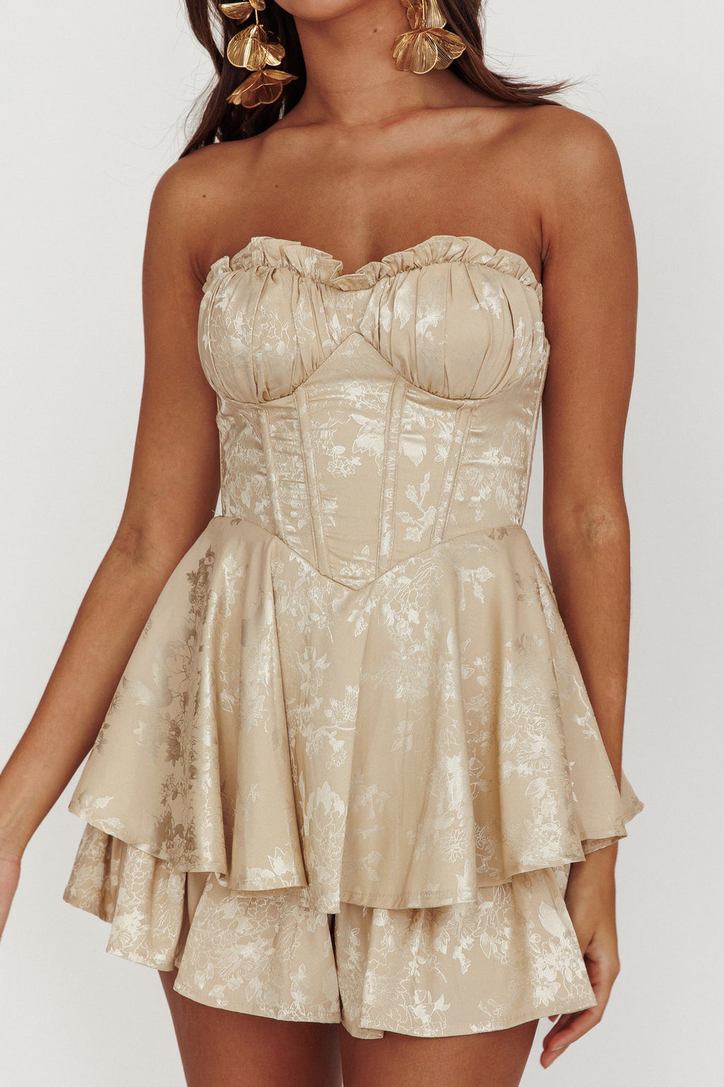 Paris Muse Gathered Bust Romper Champagne by Selfie Leslie