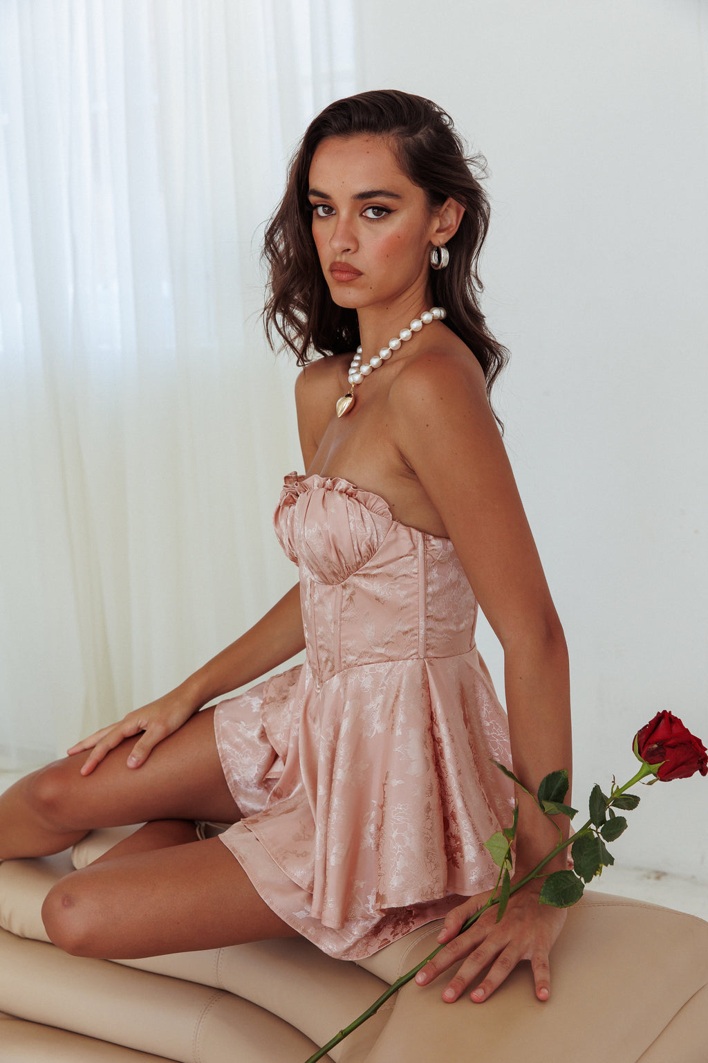 Paris Muse Gathered Bust Romper Rose by Selfie Leslie