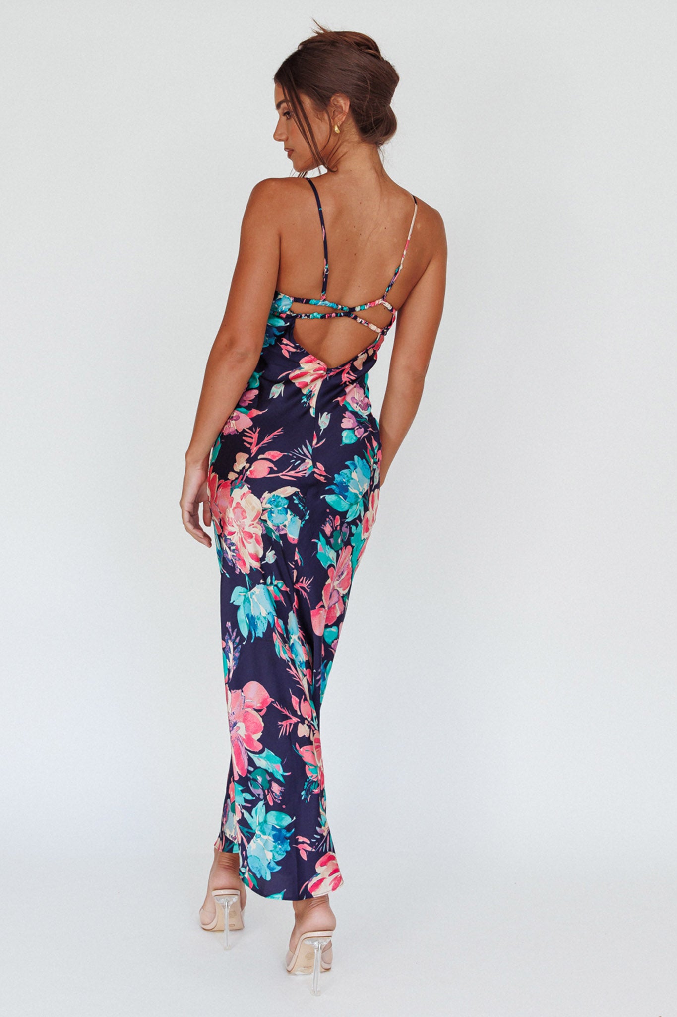 From Above V-Back Midi Dress Floral Navy by Selfie Leslie
