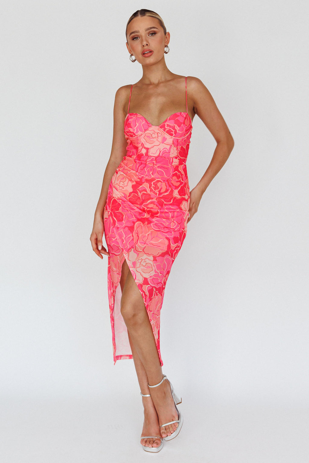 Westwood Split Front Maxi Dress Floral Pink by Selfie Leslie