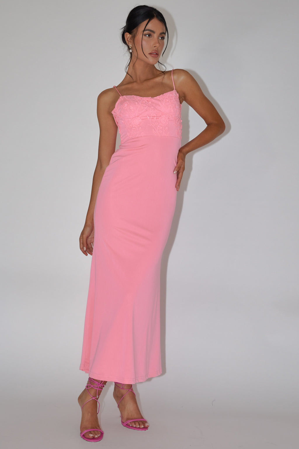 Likita Floral Applique Bodice Maxi Dress Pink by Selfie Leslie