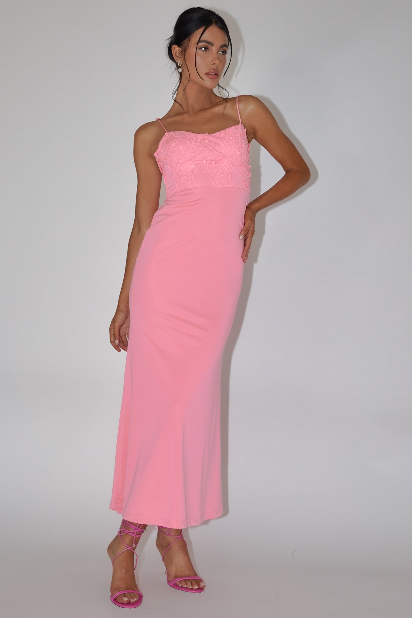 Likita Floral Applique Bodice Maxi Dress Pink by Selfie Leslie
