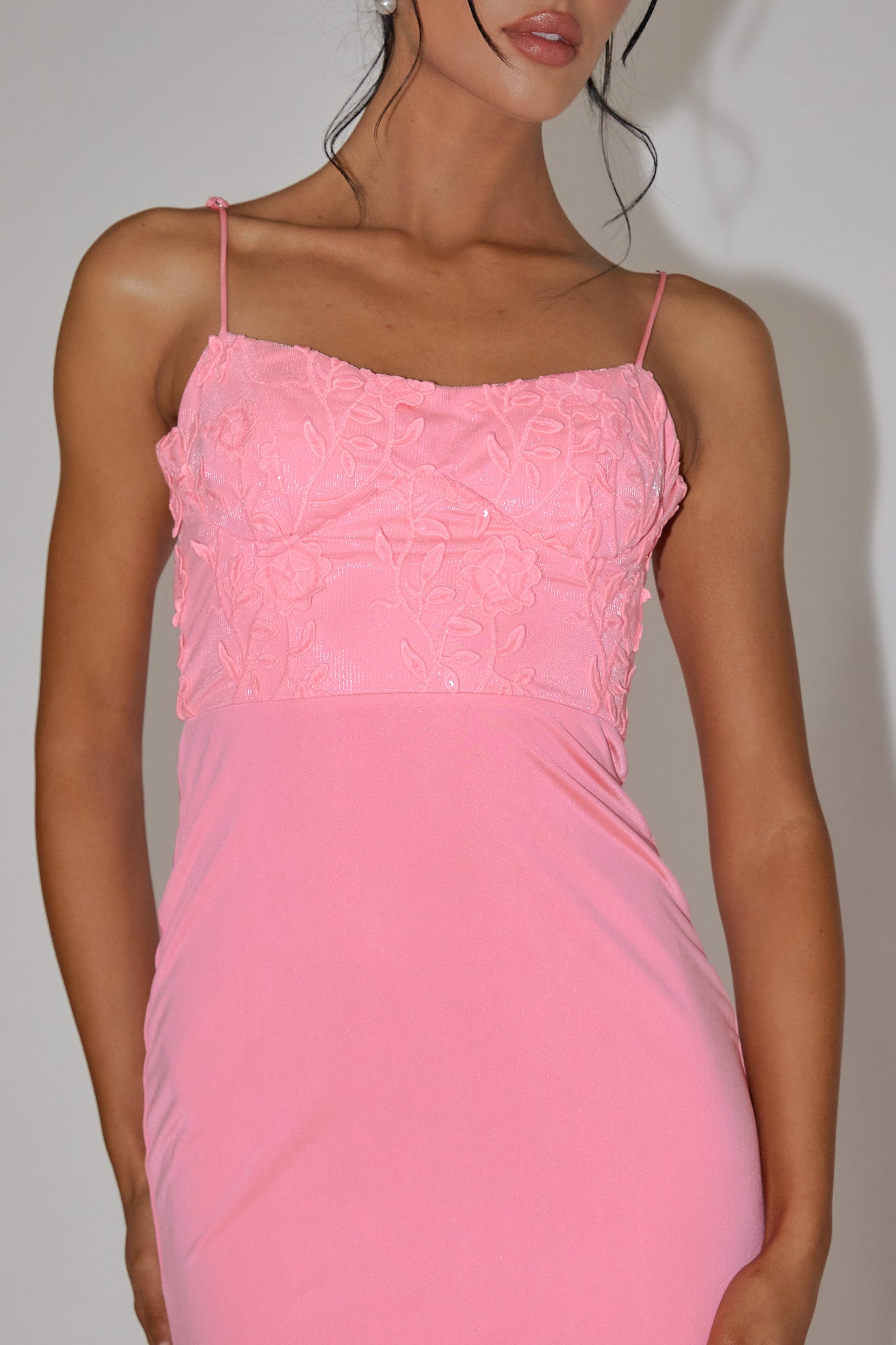 Likita Floral Applique Bodice Maxi Dress Pink by Selfie Leslie