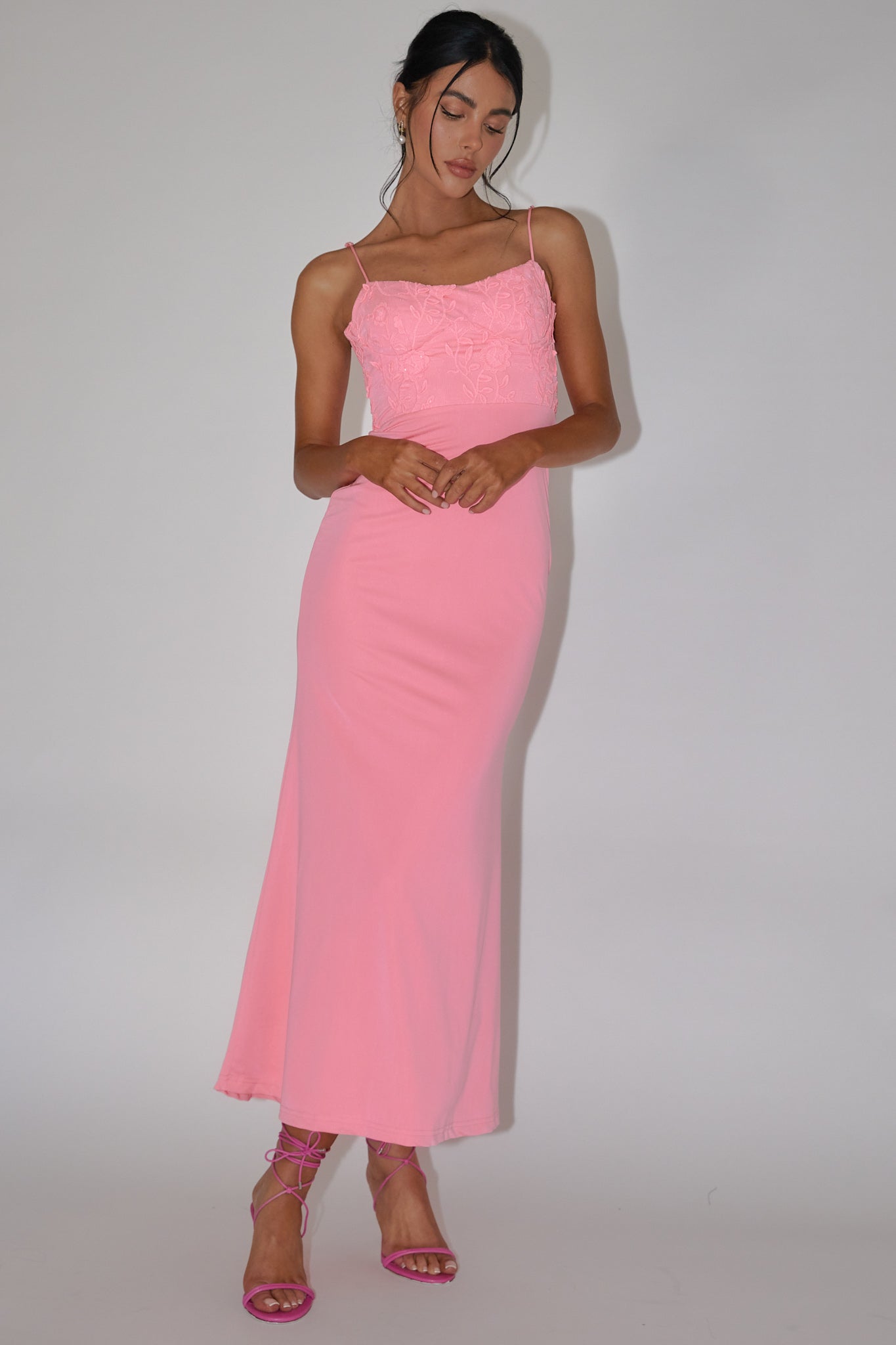 Likita Floral Applique Bodice Maxi Dress Pink by Selfie Leslie