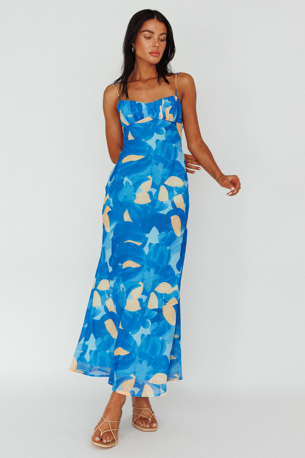 Nerida Twist Back Maxi Dress Print Blue by Selfie Leslie