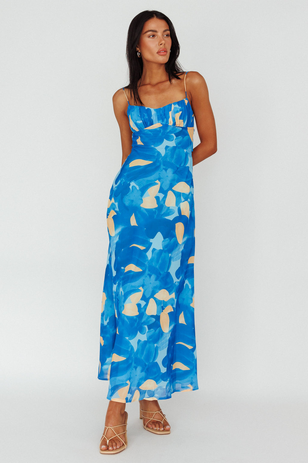 Nerida Twist Back Maxi Dress Print Blue by Selfie Leslie