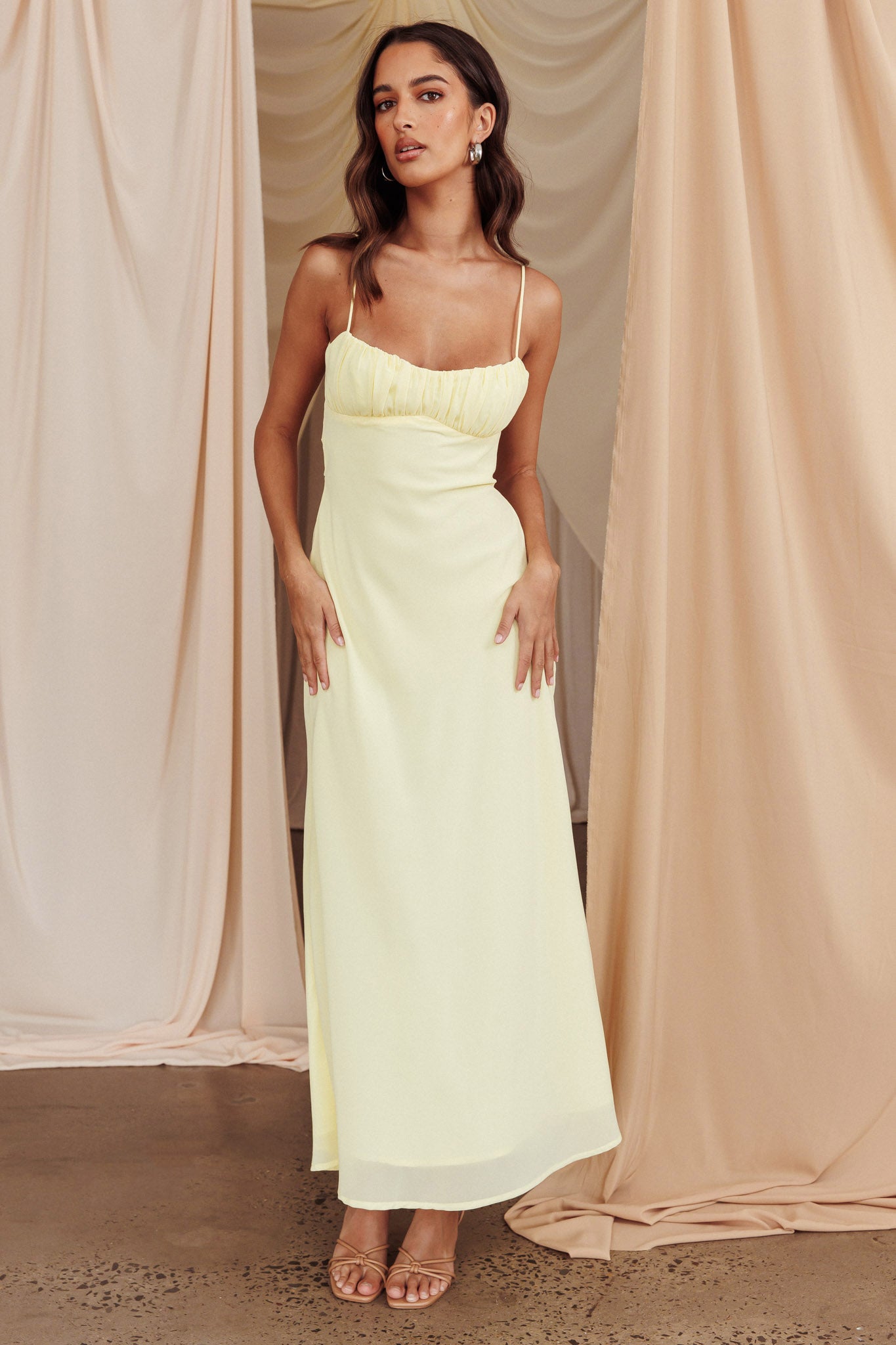 Nerida Twist Back Maxi Dress Lemon by Selfie Leslie