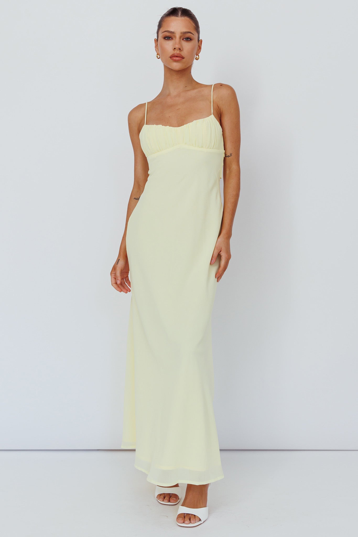 Nerida Twist Back Maxi Dress Lemon by Selfie Leslie