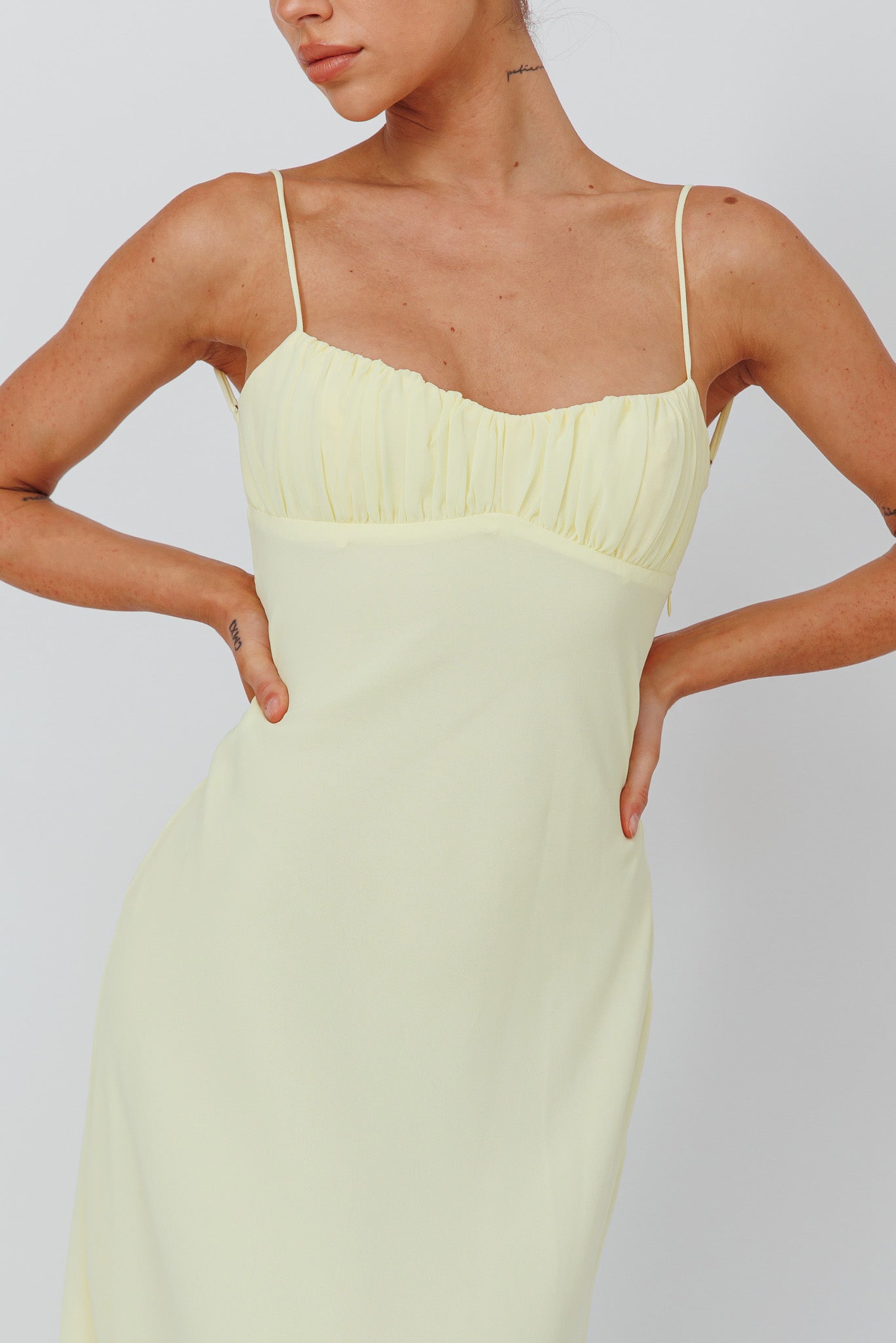Nerida Twist Back Maxi Dress Lemon by Selfie Leslie