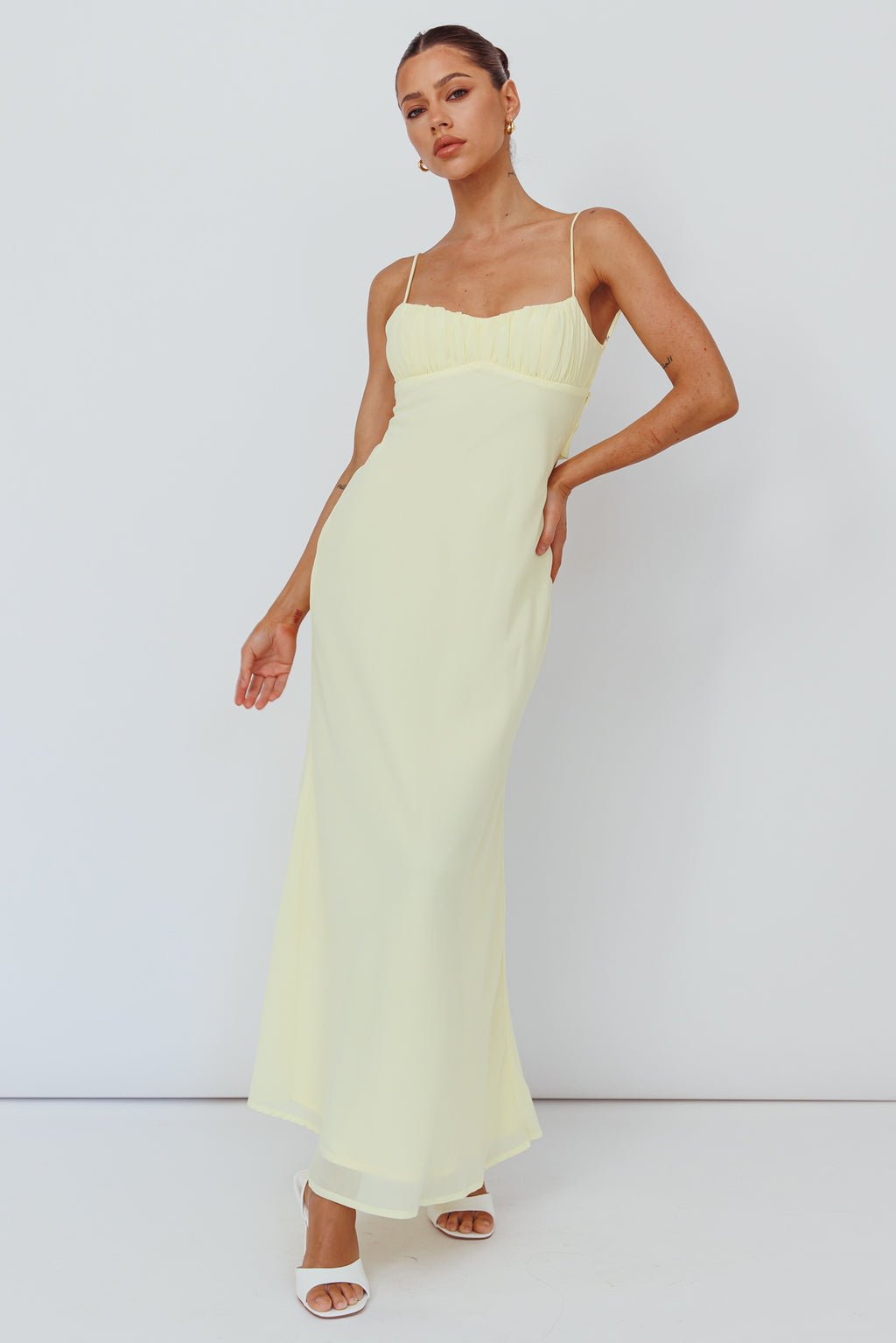 Nerida Twist Back Maxi Dress Lemon by Selfie Leslie
