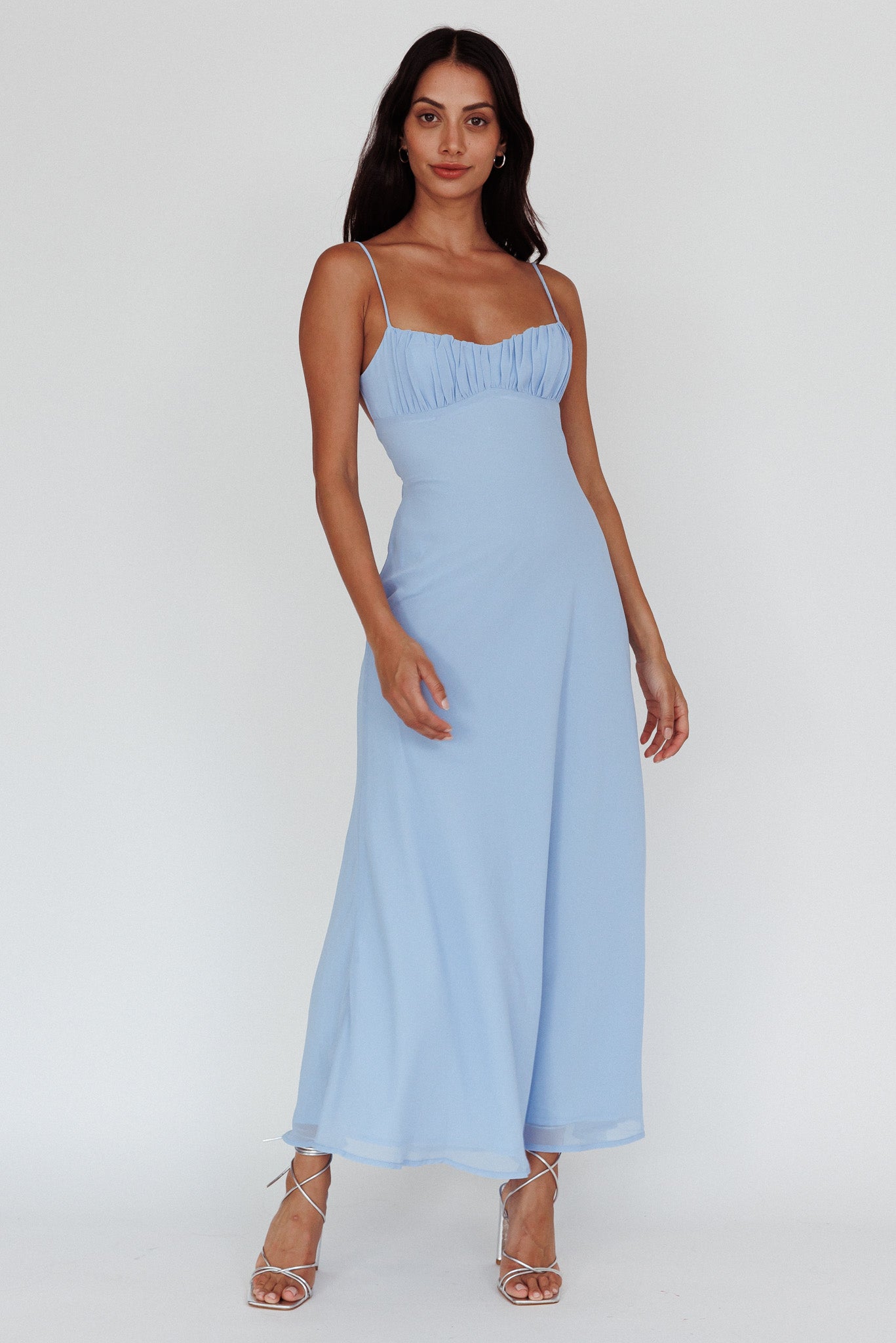 nerida low back twist maxi dress Nerida Twist Back Maxi Dress Steel Blue