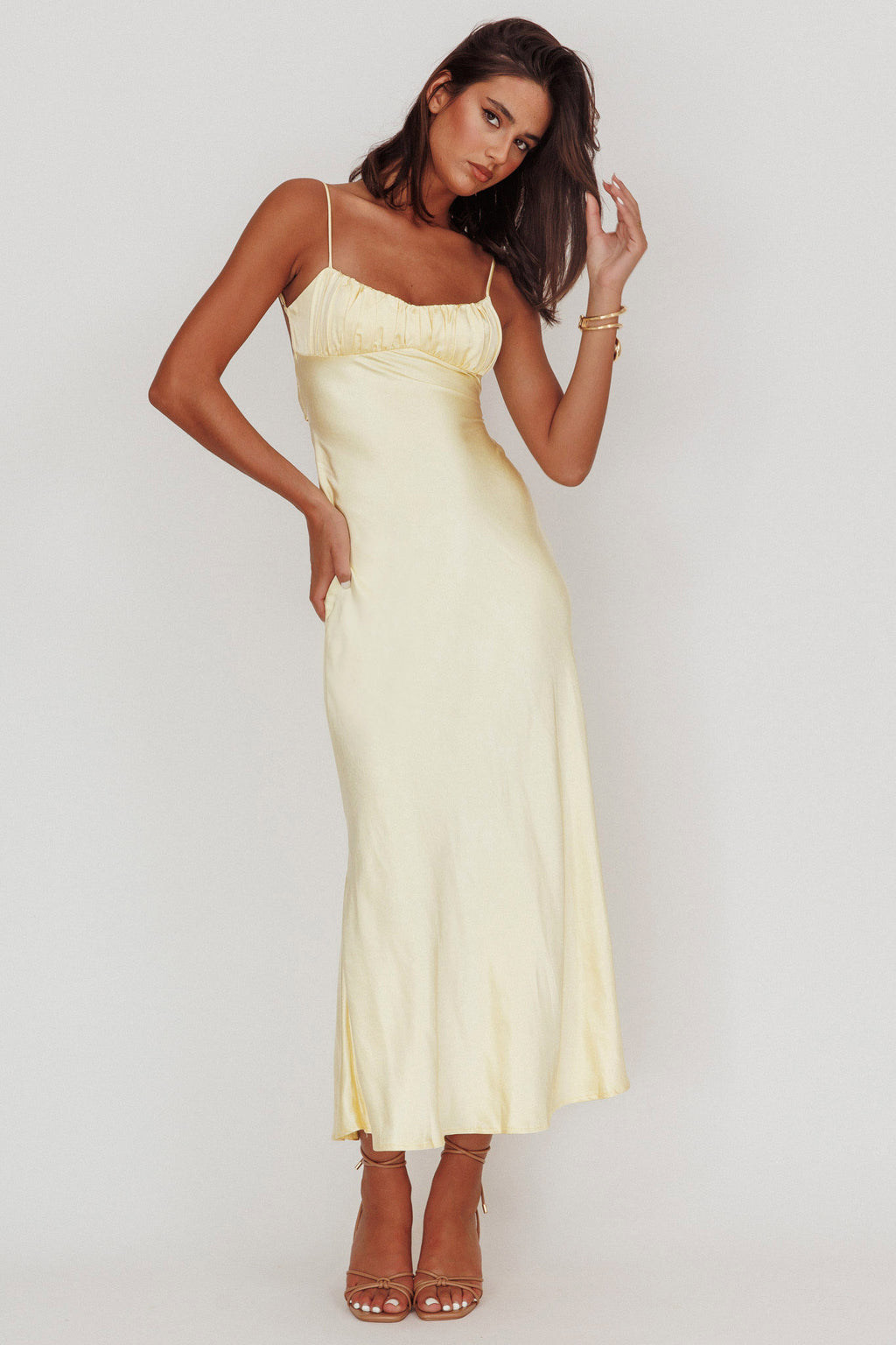 Nerida Twist Back Satin Maxi Dress Lemon - XXL Nerida Twist Back Satin Maxi Dress Lemon - XXL