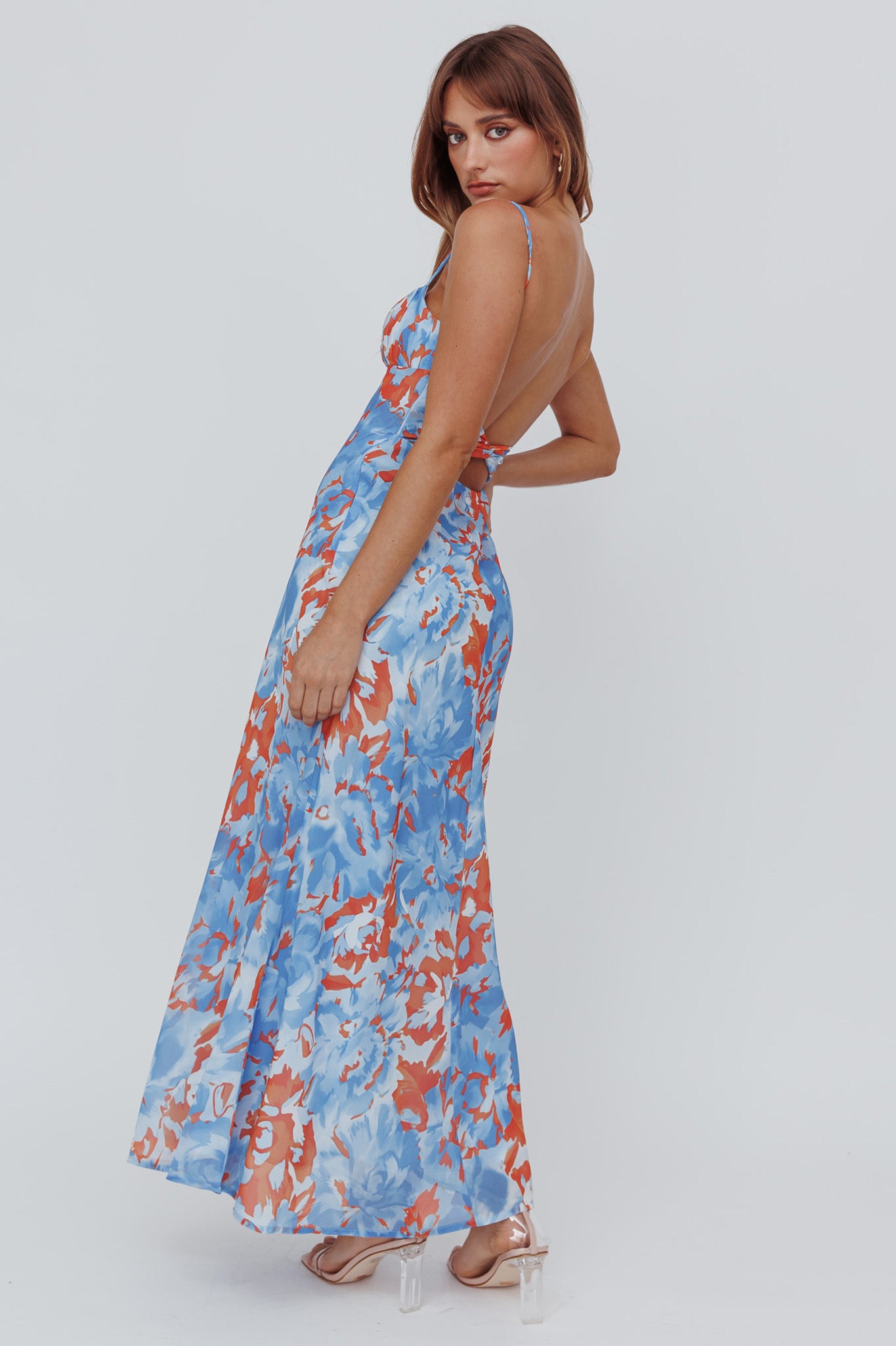 Nerida Twist Back Maxi Dress Abstract Blue by Selfie Leslie