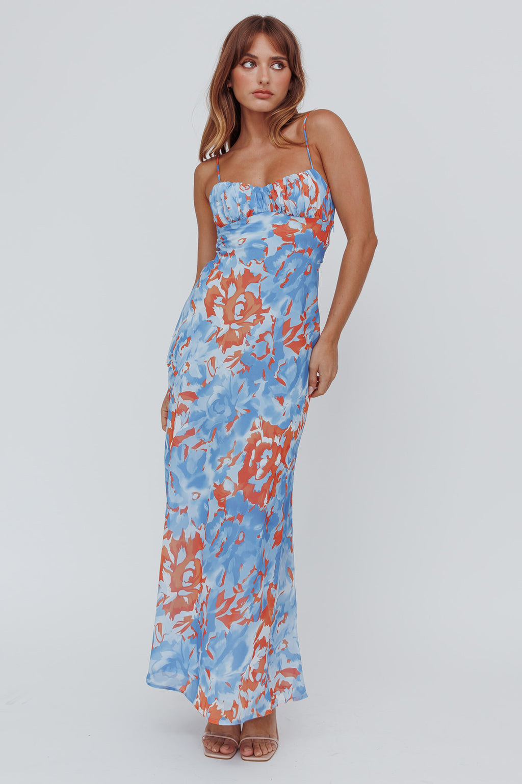 Nerida Twist Back Maxi Dress Abstract Blue by Selfie Leslie