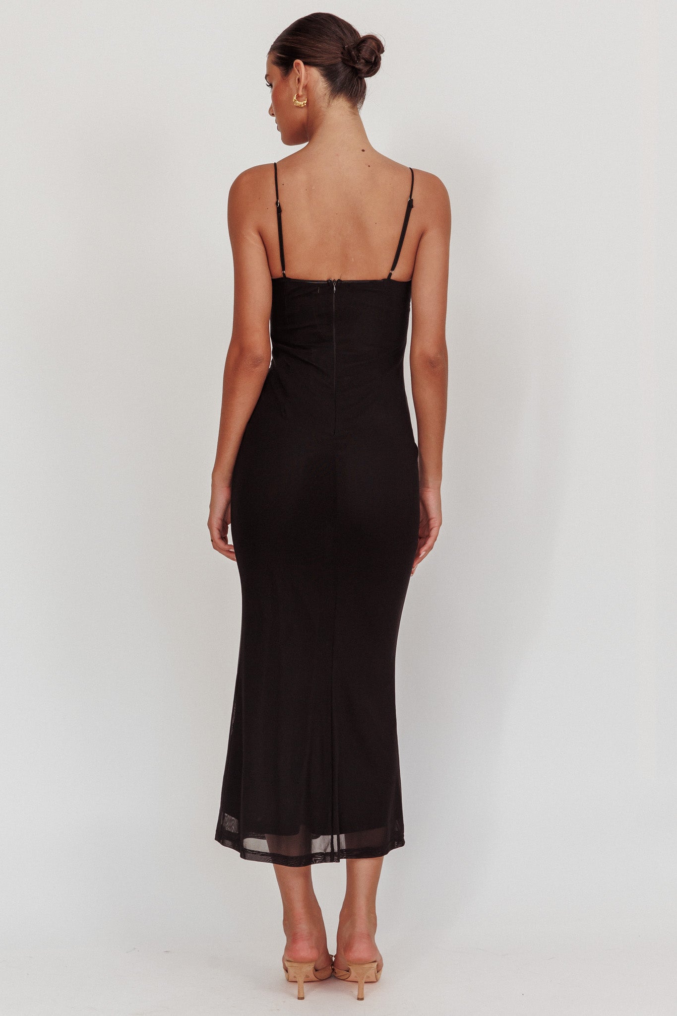 Nerida Bow Bust Mesh Maxi Dress Black by Selfie Leslie