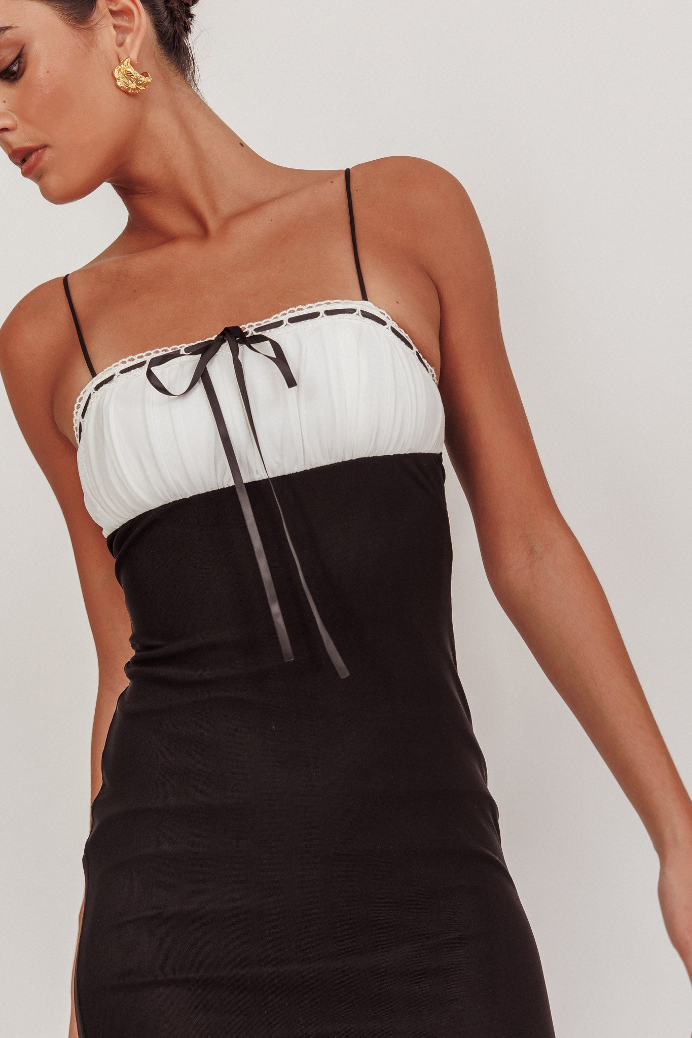 Nerida Bow Bust Mesh Maxi Dress Black by Selfie Leslie
