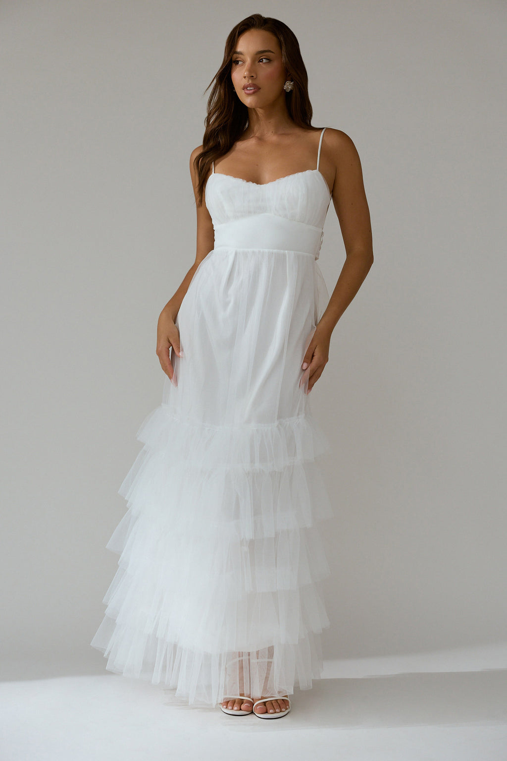 nerida low back twist maxi dress dark rose Nerida Twist Back Frill Trim Mesh Maxi Dress White L