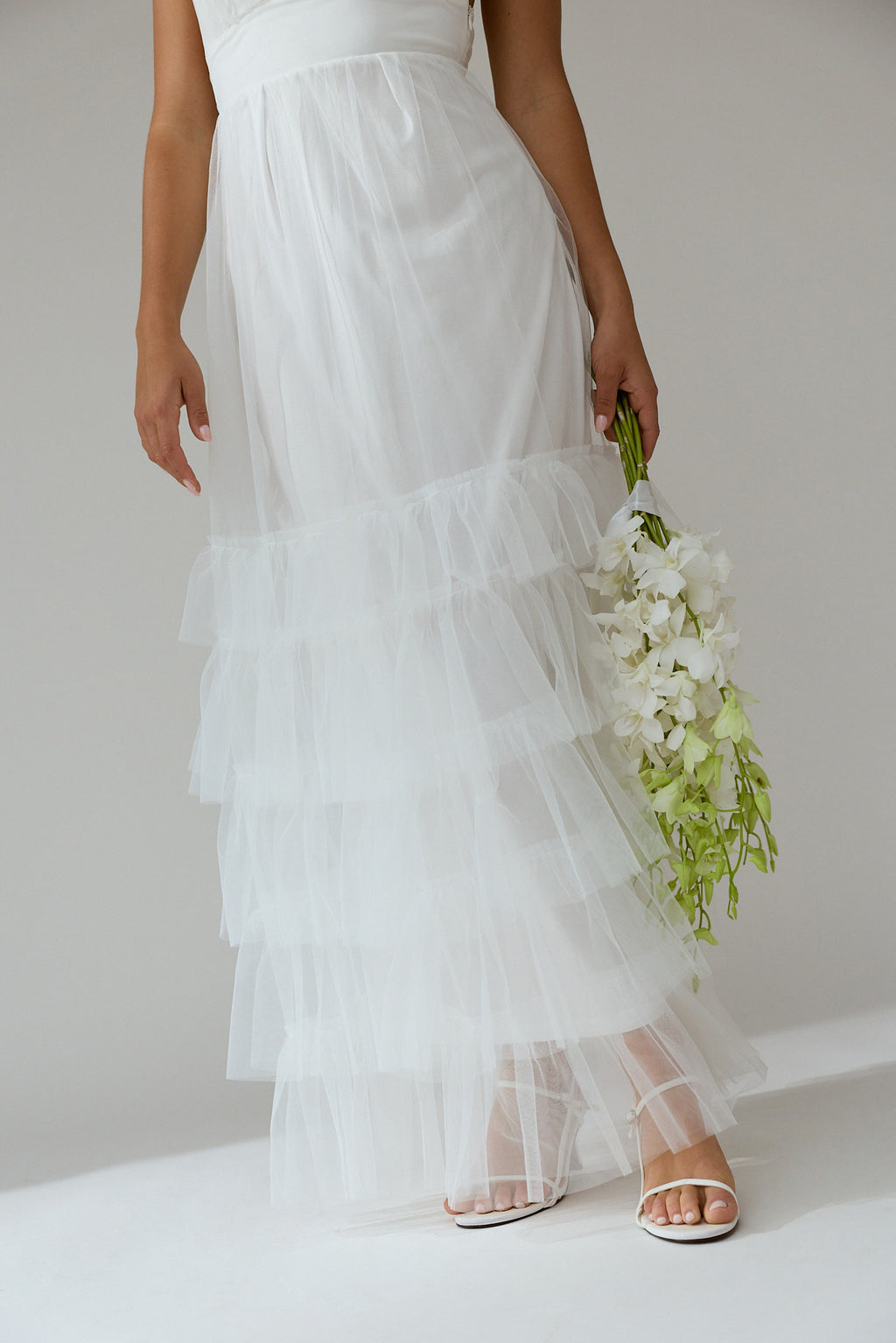 Nerida Twist Back Frill Trim Mesh Maxi Dress White by Selfie Leslie