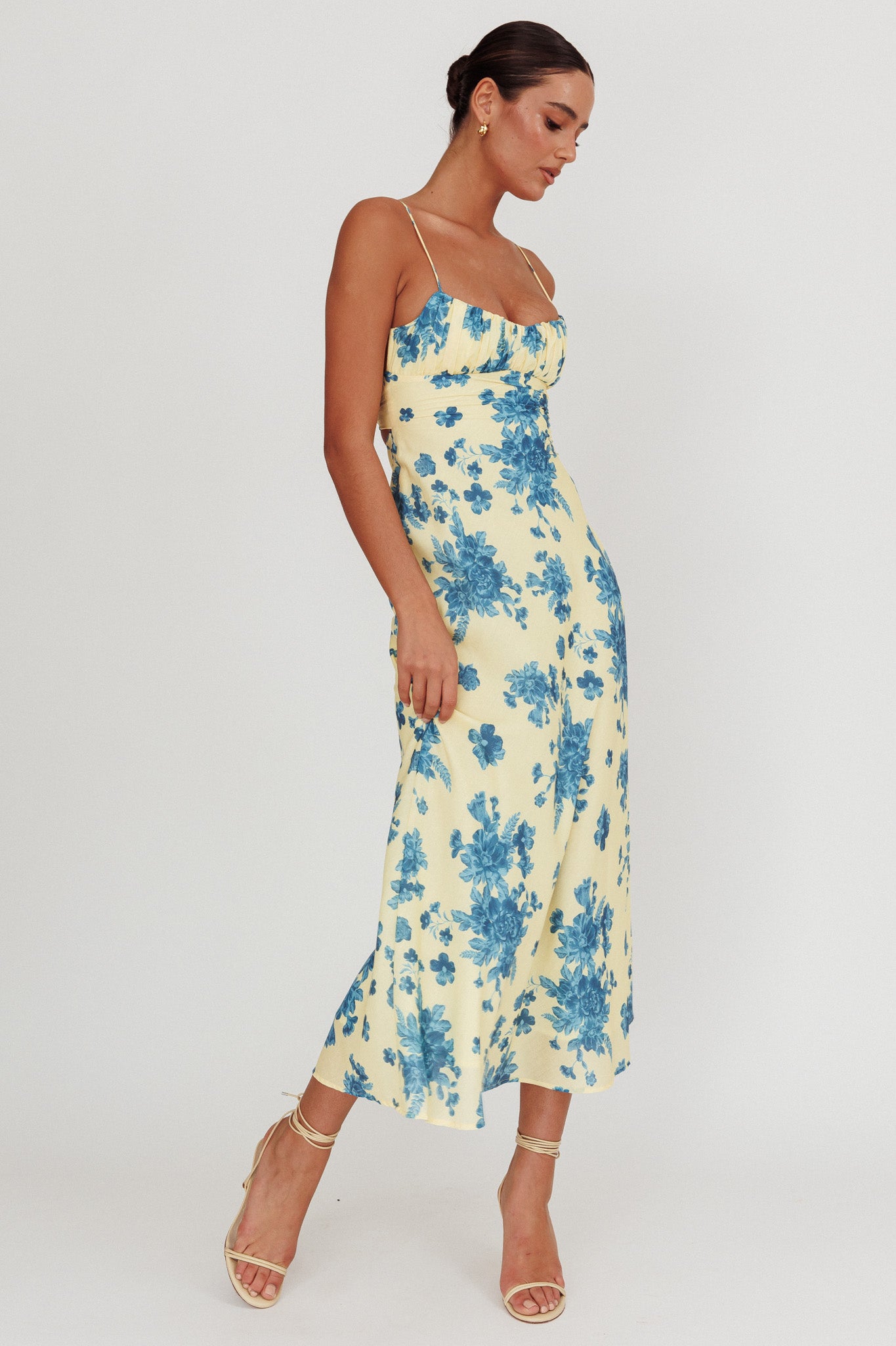 Nerida Low Back Twist Floral Maxi Dress Yellow by Selfie Leslie