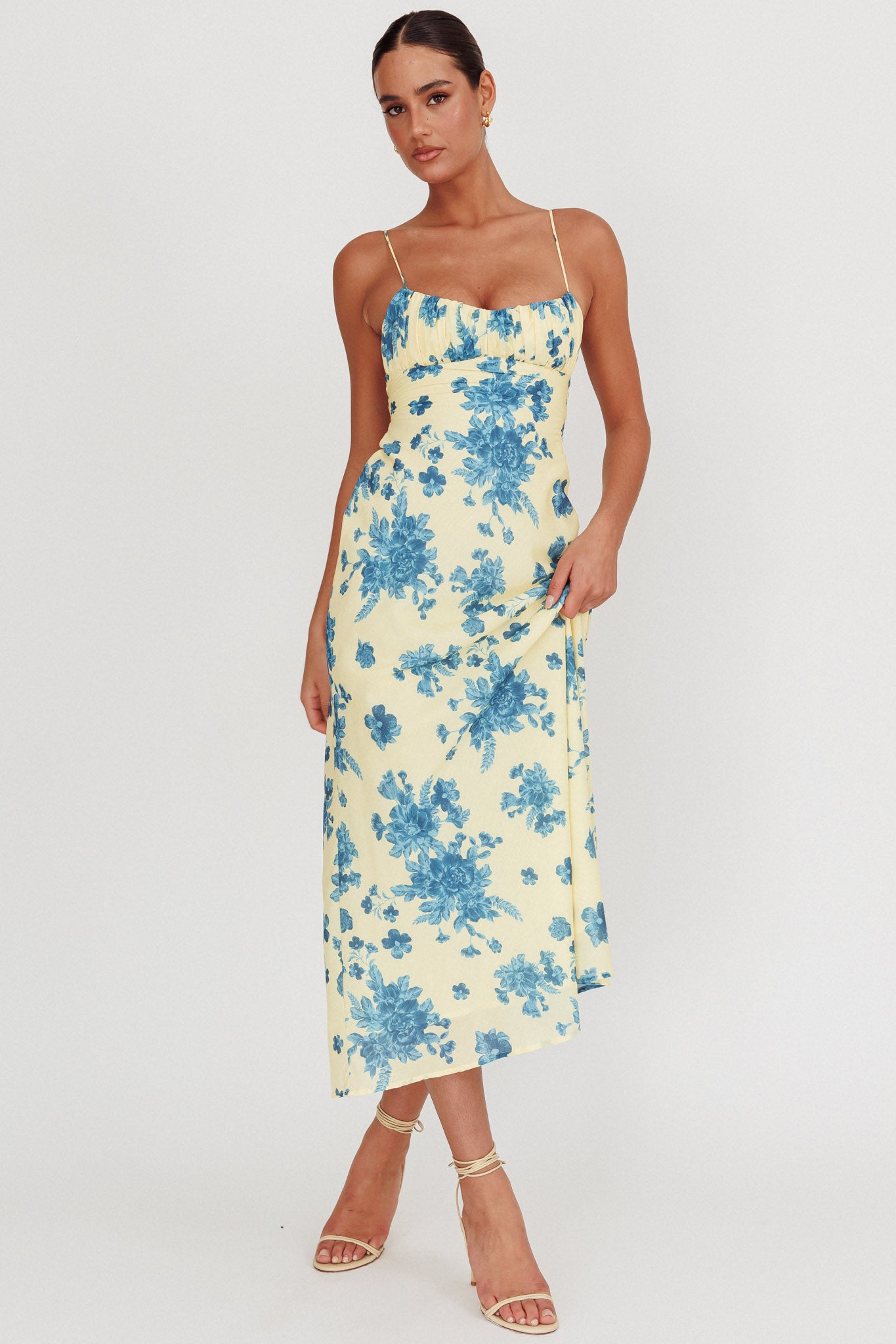 Nerida Low Back Twist Floral Maxi Dress Yellow Selfie Leslie